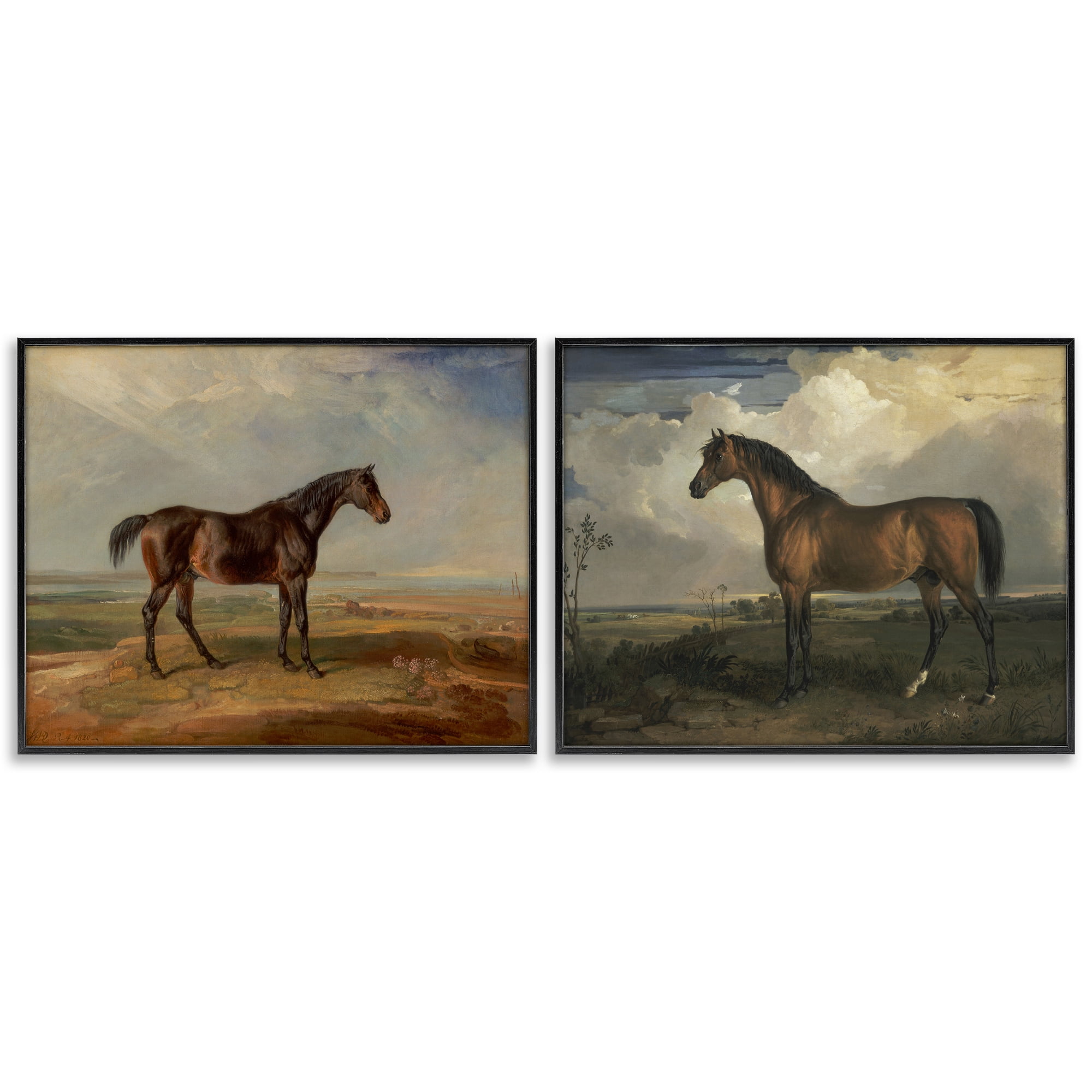 Stupell Industries Horses in Desolate Terrain Landscape & Nature Painting Black Framed Art Print Wall Art, 30 x 24, Set of 2