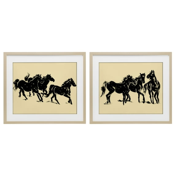 Stupell Industries Horses in Motion Stampede 2 Piece Birch Framed Print Under Glass Set design by Victoria Barnes, 13 x 16