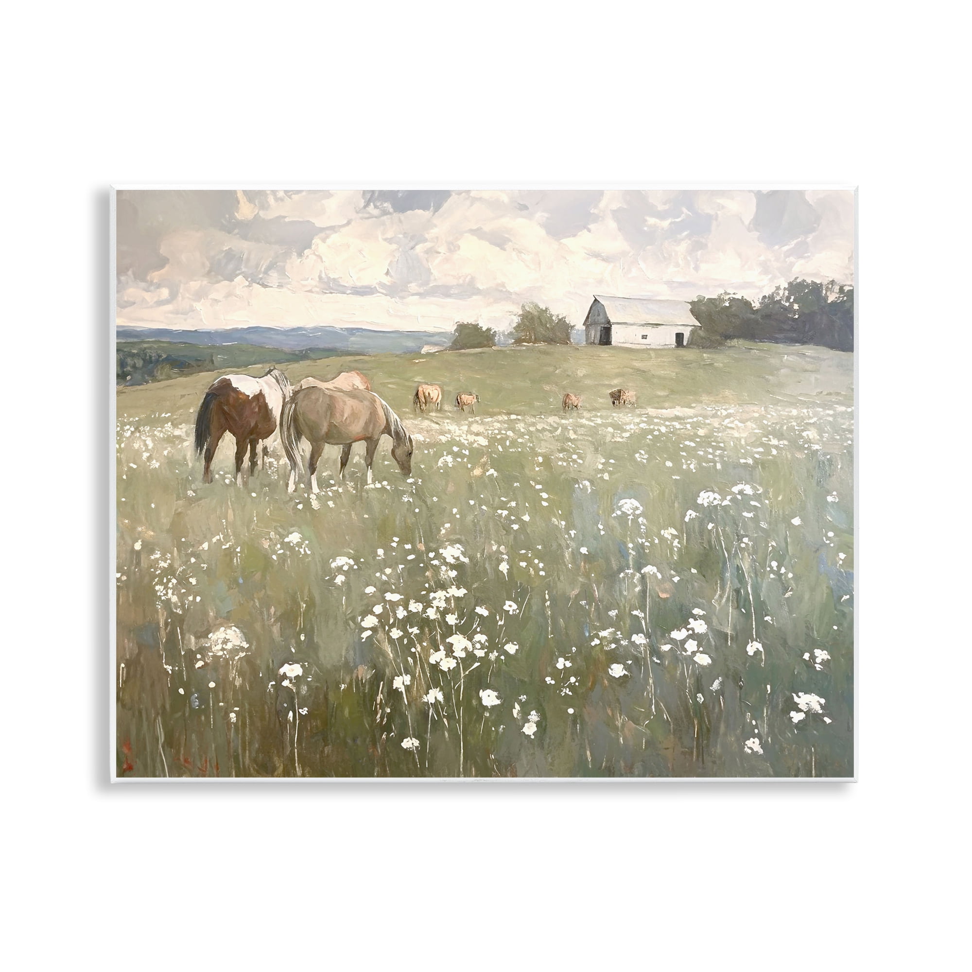 Rustic Horses in Pasture Landscape MDF Wood Wall Art, 14 x 11