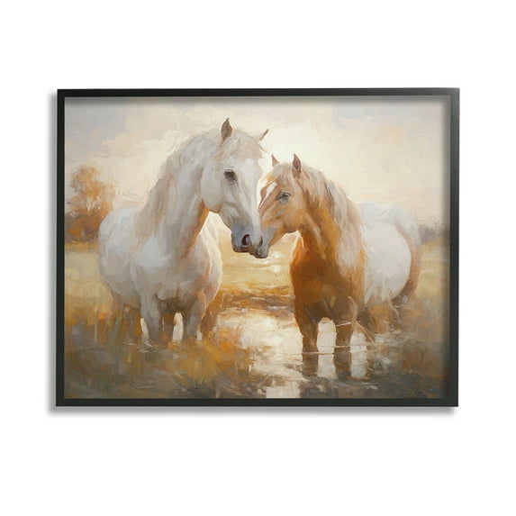 Stupell Industries Horses in Shallow Creek Animals & Insects Painting Black Framed Art Print Wall Art, 14 x 11