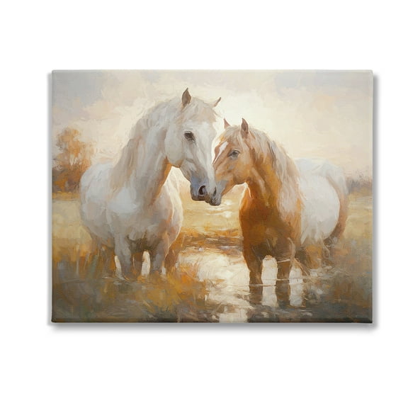 Stupell Industries Horses in Shallow Creek Animals & Insects Painting Gallery Wrapped Canvas Art Print Wall Art, 20 x 16