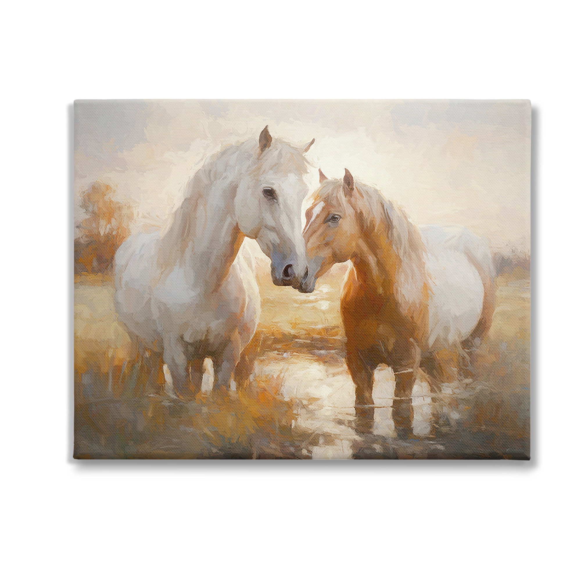 Stupell Industries Horses in Shallow Creek Animals & Insects Painting Gallery Wrapped Canvas Art Print Wall Art, 30 x 24