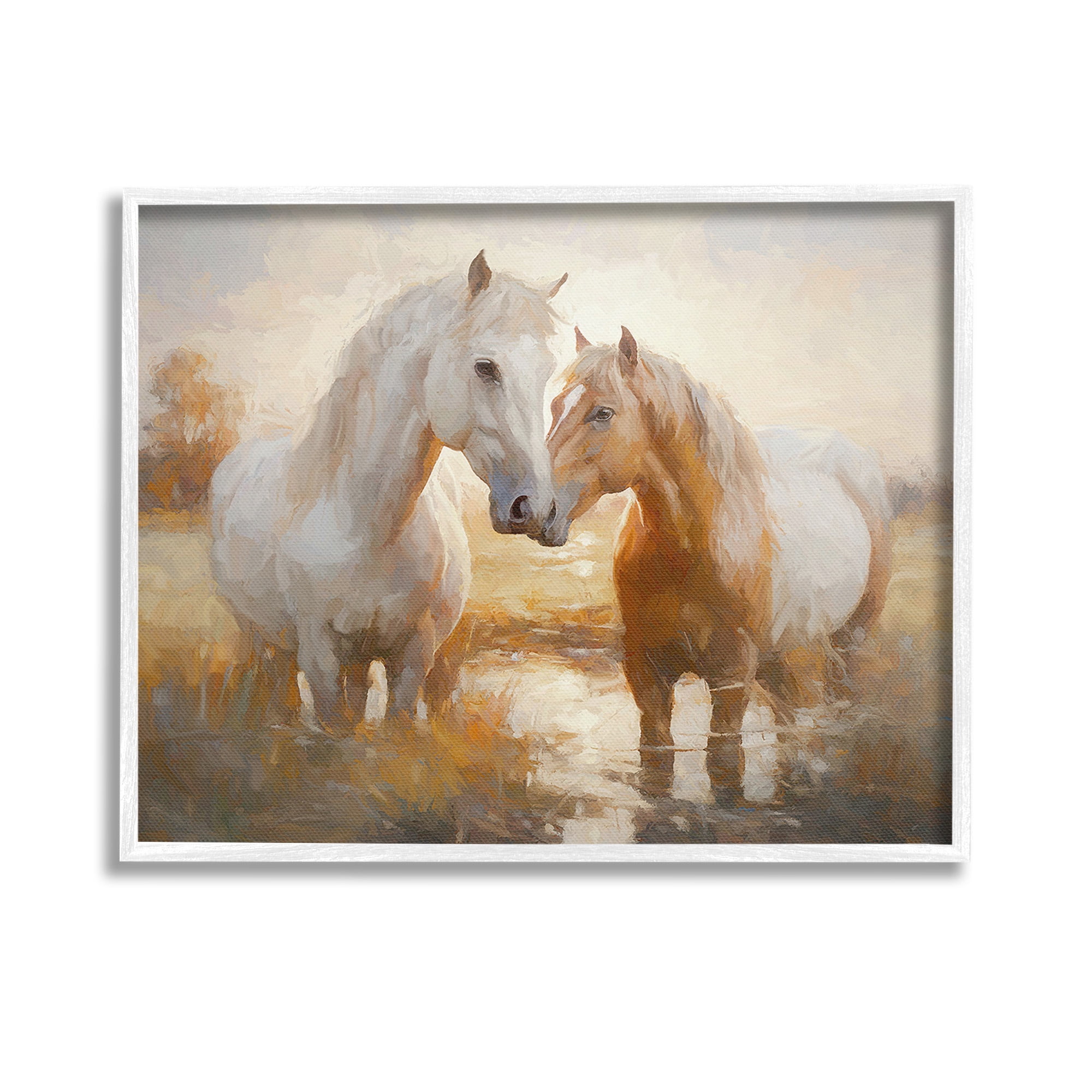 Stupell Industries Horses in Shallow Creek Animals & Insects Painting White Framed Art Print Wall Art, 14 x 11