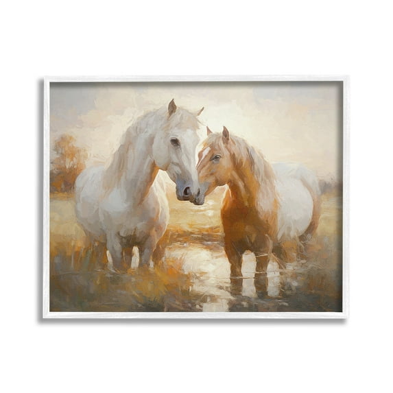Stupell Industries Horses in Shallow Creek Animals & Insects Painting White Framed Art Print Wall Art, 20 x 16