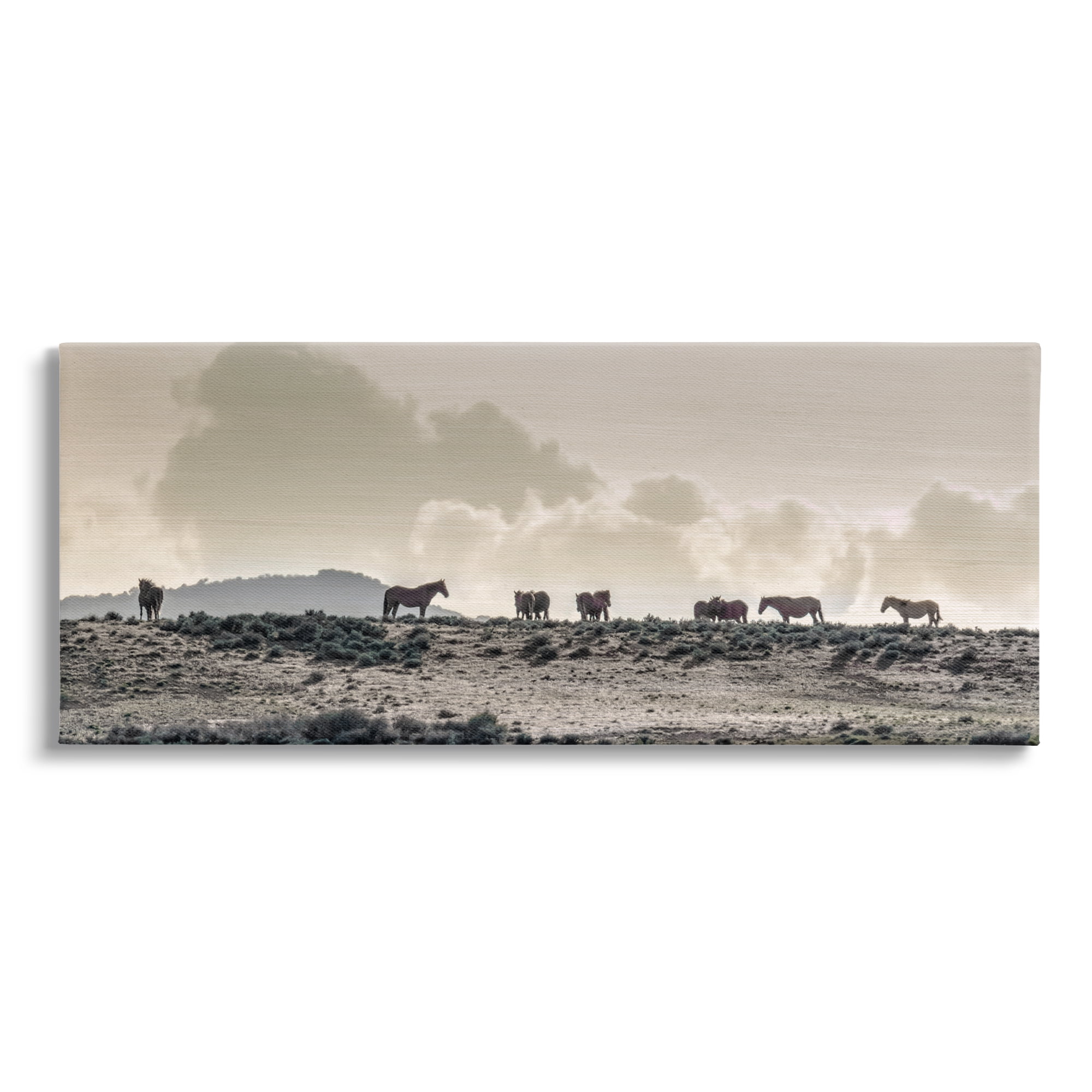 Stupell Industries Horses in Vast Landscape Landscape Photography Gallery Wrapped Canvas Art Print Wall Art, 40 x 17
