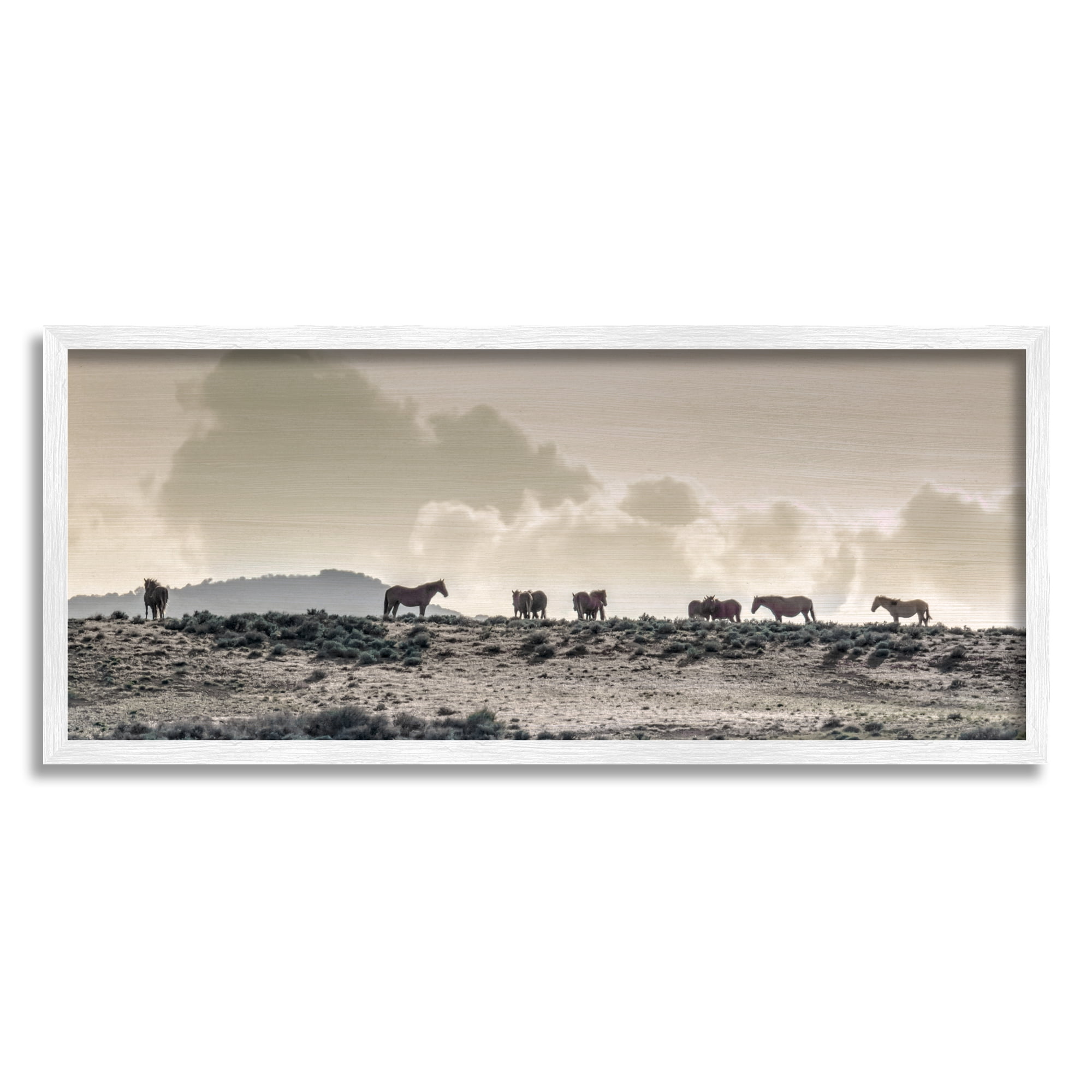 Stupell Industries Horses in Vast Landscape Landscape Photography White Framed Art Print Wall Art, 24 x 10