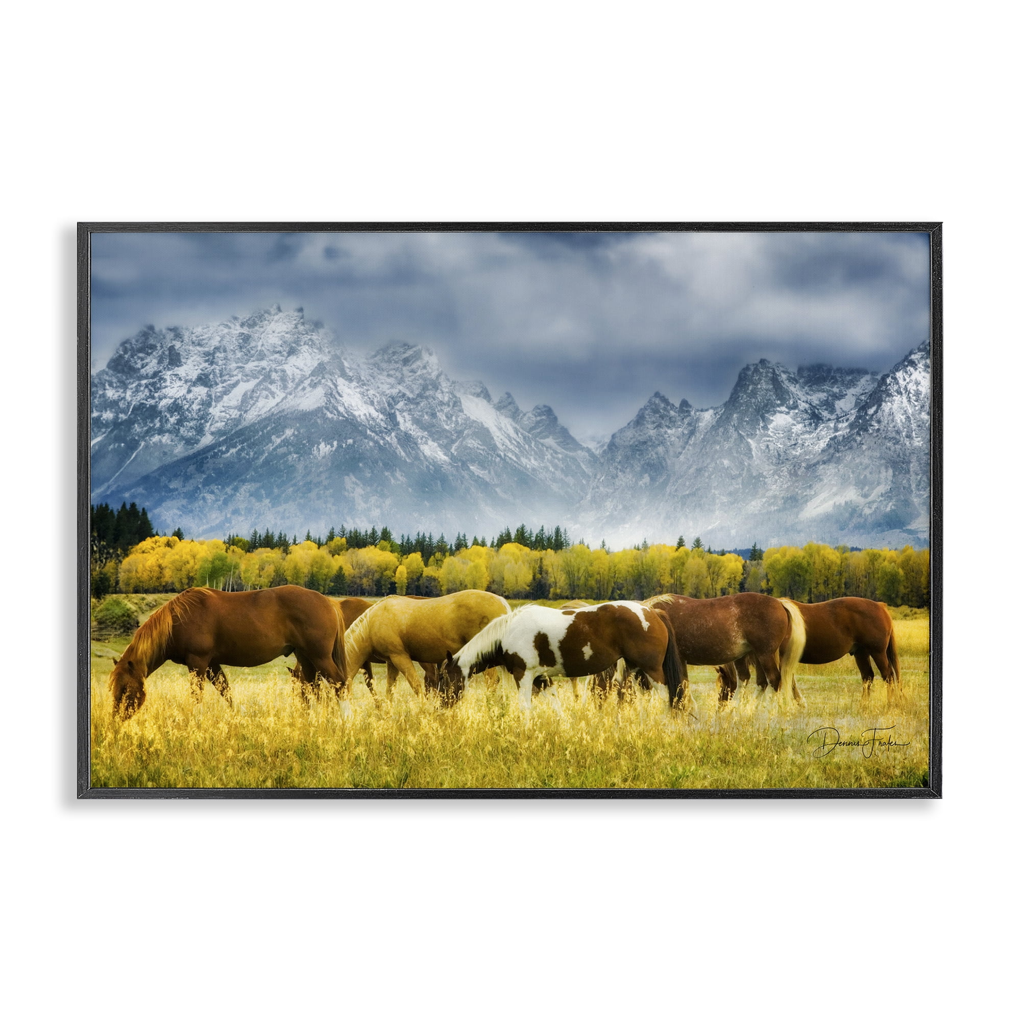 Stupell Industries Horses in Wilderness Landscape Painting Black Framed Art Print Wall Art, 24 x 16