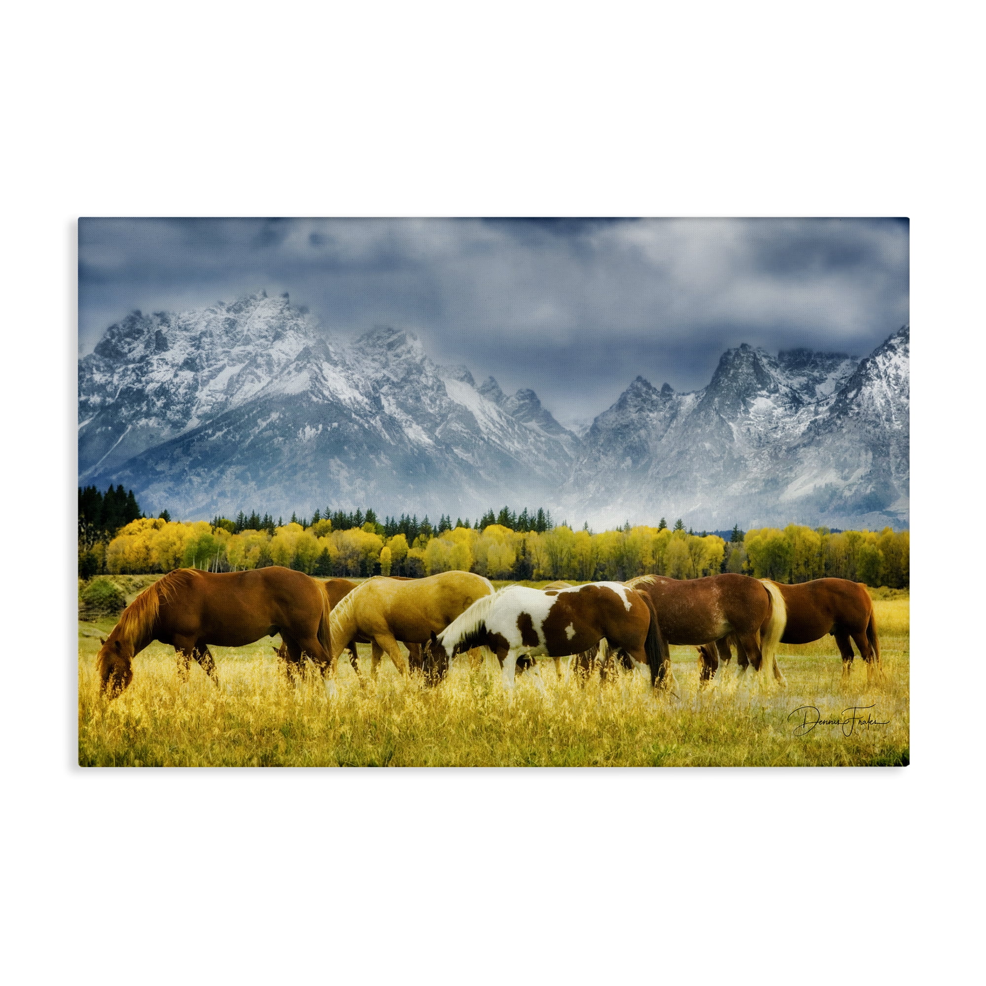 Stupell Industries Horses in Wilderness Landscape Painting Gallery Wrapped Canvas Art Print Wall Art, 36 x 24