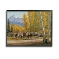 Stupell Industries Horses with Fall Foliage Landscape Painting Black Framed Art Print Wall Art, 14 x 11
