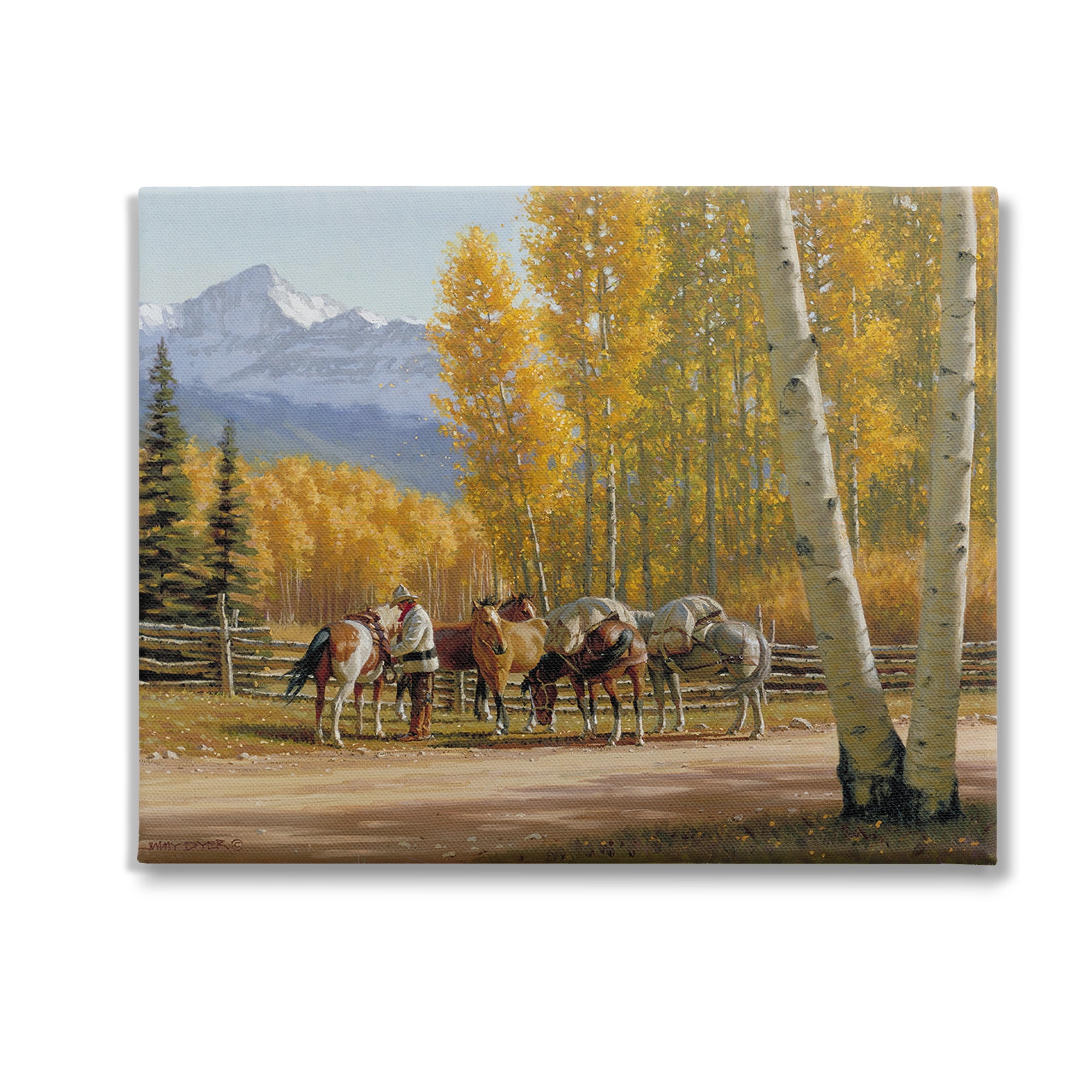 Stupell Industries Horses with Fall Foliage Landscape Painting Gallery Wrapped Canvas Art Print Wall Art, 30 x 24