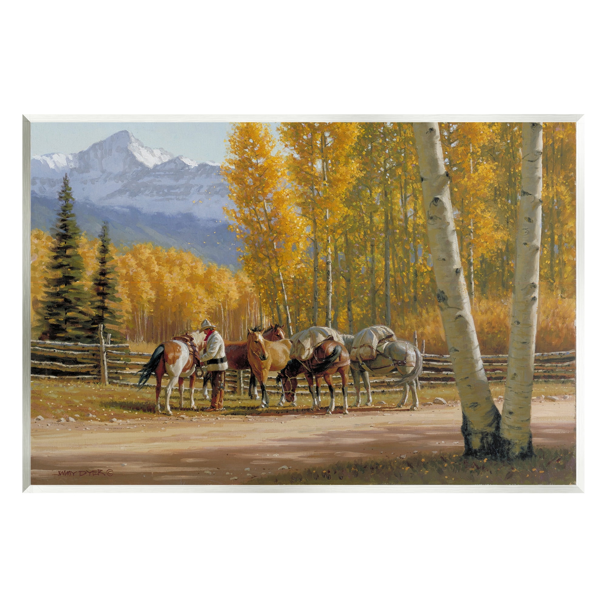 Stupell Industries Horses with Fall Foliage Landscape Painting Unframed Art Print Wall Art, 19 x 13