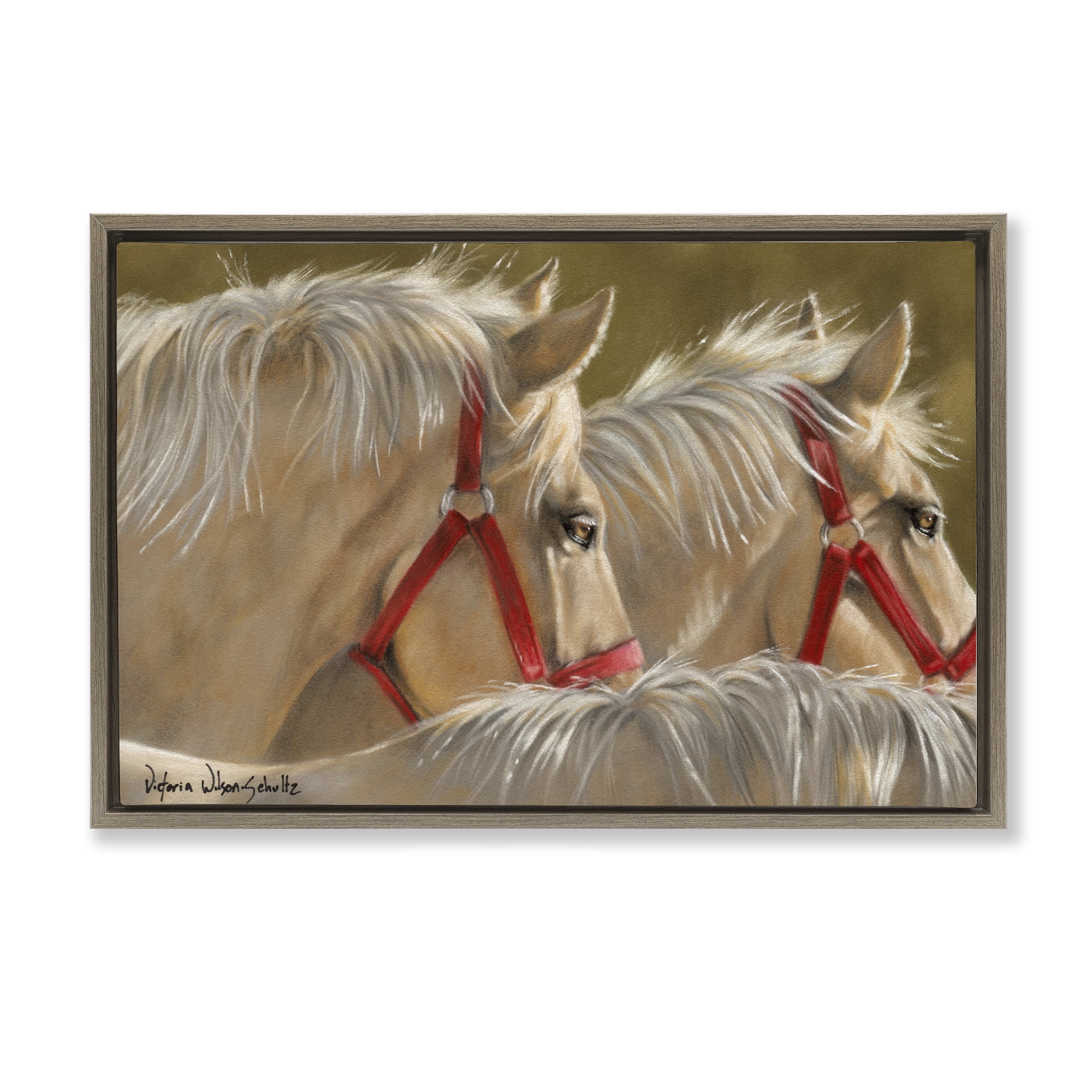 Stupell Industries Horses with Red Bridles Animals & Insects Painting Brown Floater Framed Canvas Art Print Wall Art, 31 x 21