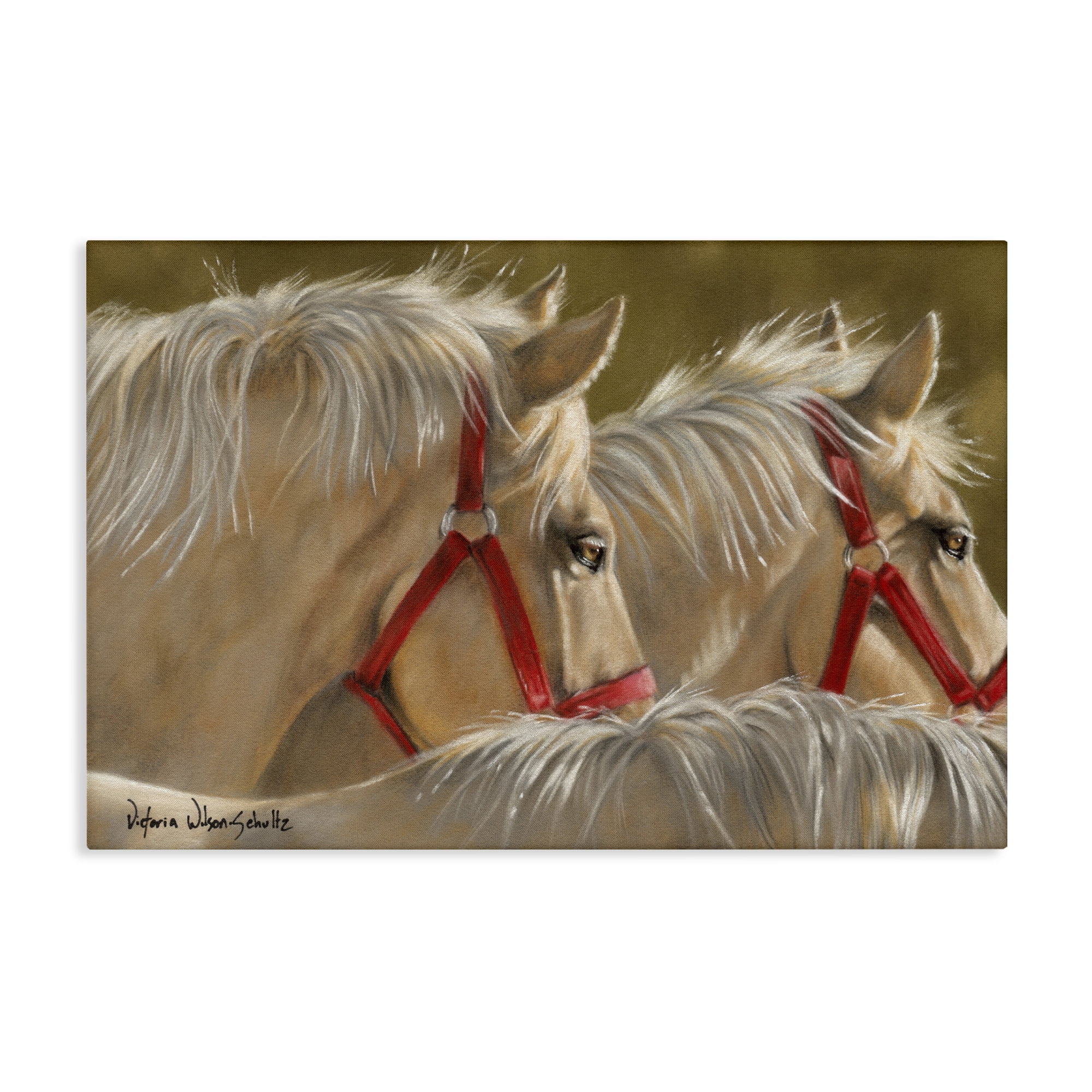 Stupell Industries Horses with Red Bridles Animals & Insects Painting Gallery Wrapped Canvas Art Print Wall Art, 36 x 24