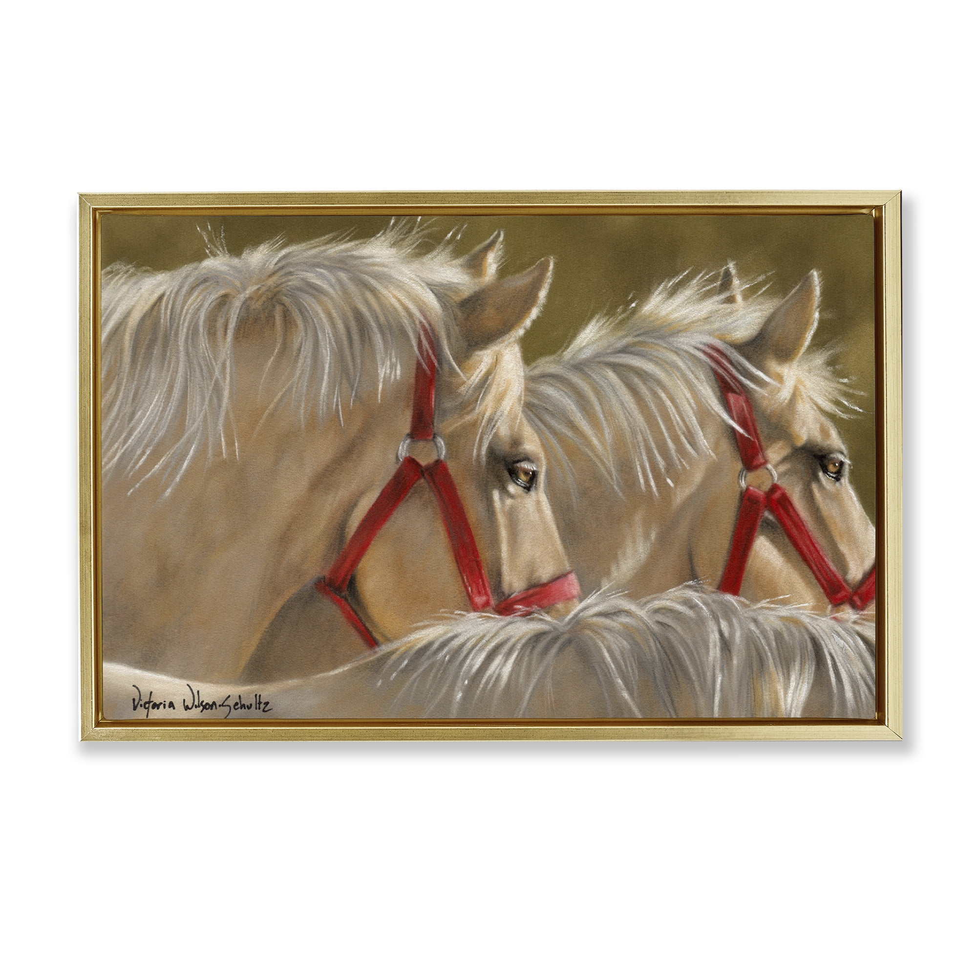 Stupell Industries Horses with Red Bridles Animals & Insects Painting Gold Floater Framed Canvas Art Print Wall Art, 31 x 21