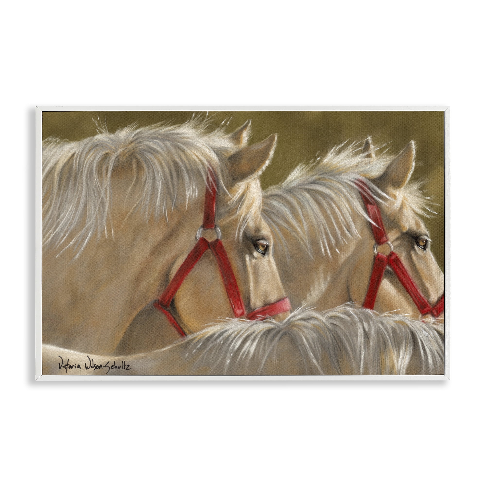 Stupell Industries Horses with Red Bridles Animals & Insects Painting White Framed Art Print Wall Art, 18 x 12