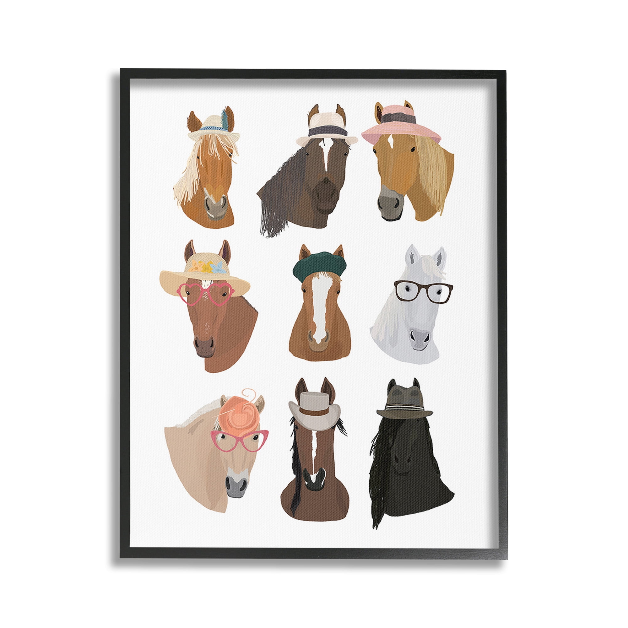 Stupell Industries Horses with Various Hats Animals & Insects Painting Black Framed Art Print Wall Art, 24 x 30