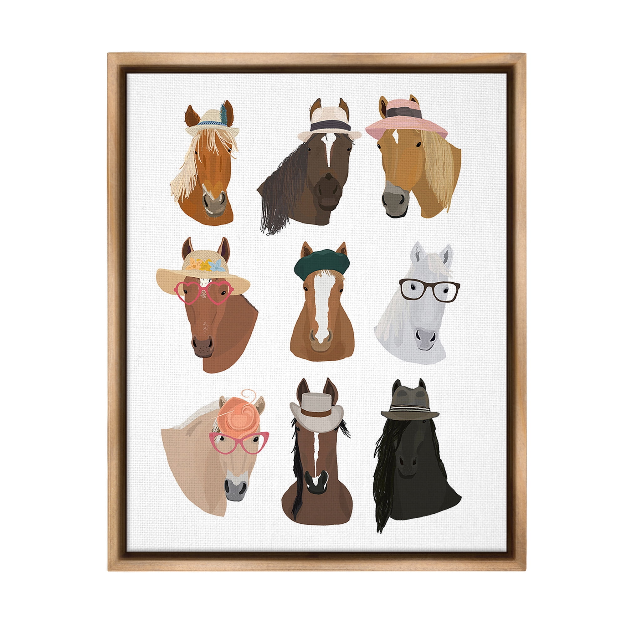 Stupell Industries Horses with Various Hats Animals & Insects Painting Brown Floater Framed Canvas Art Print Wall Art, 25 x 31