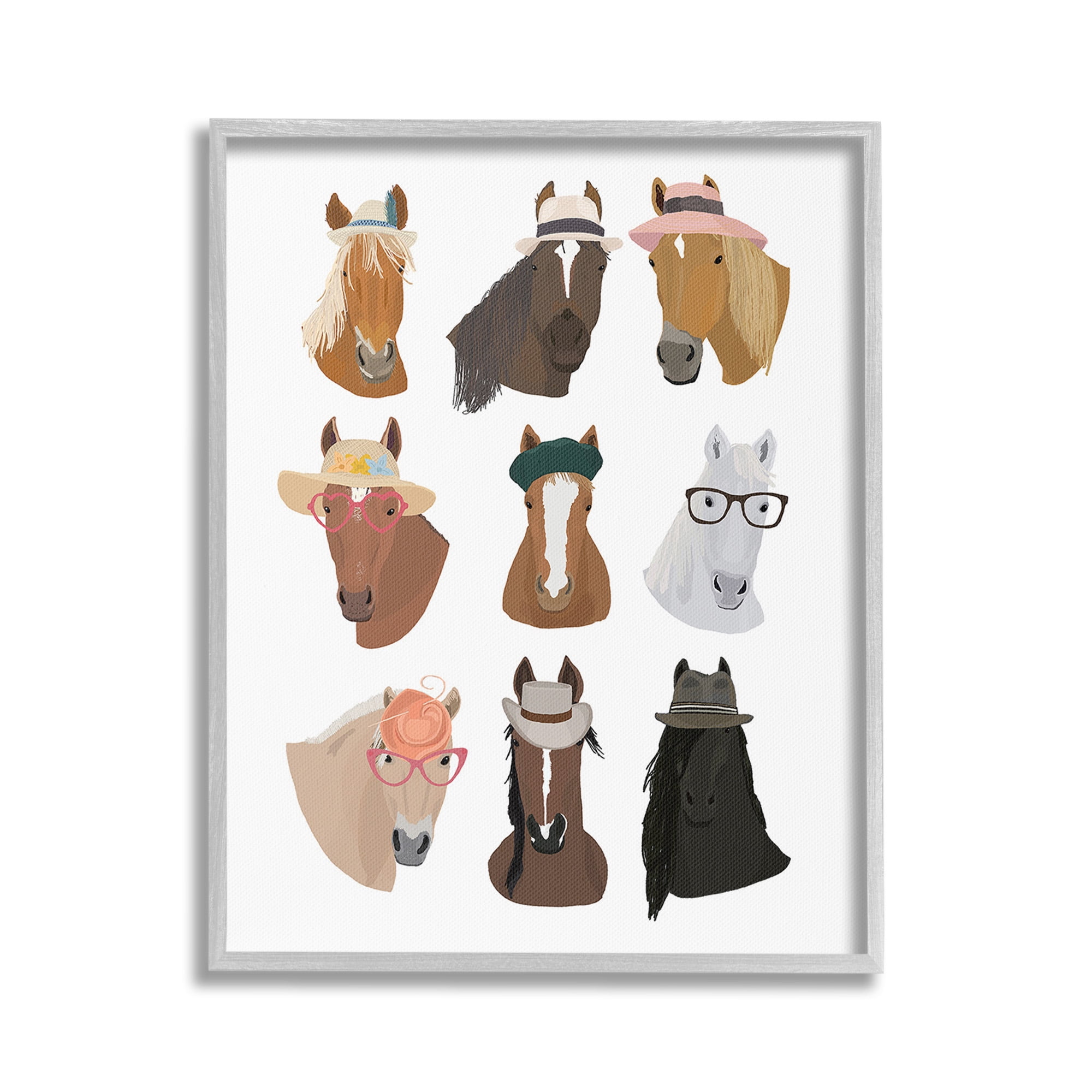 Stupell Industries Horses with Various Hats Animals & Insects Painting Gray Framed Art Print Wall Art, 16 x 20