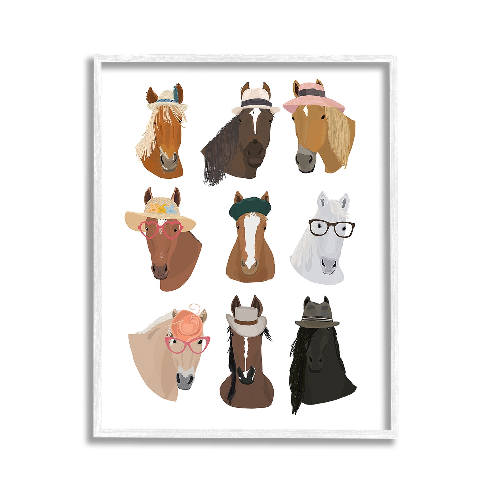 Stupell Industries Horses with Various Hats Animals & Insects Painting White Framed Art Print Wall Art, 11 x 14