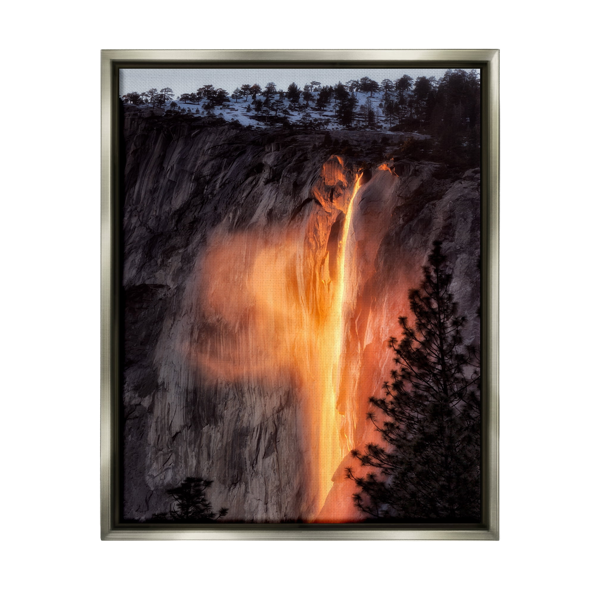 Stupell Industries Horsetail Falls Photography Nature Photography Gray Floater Framed Art Print Wall Art, 25 x 31