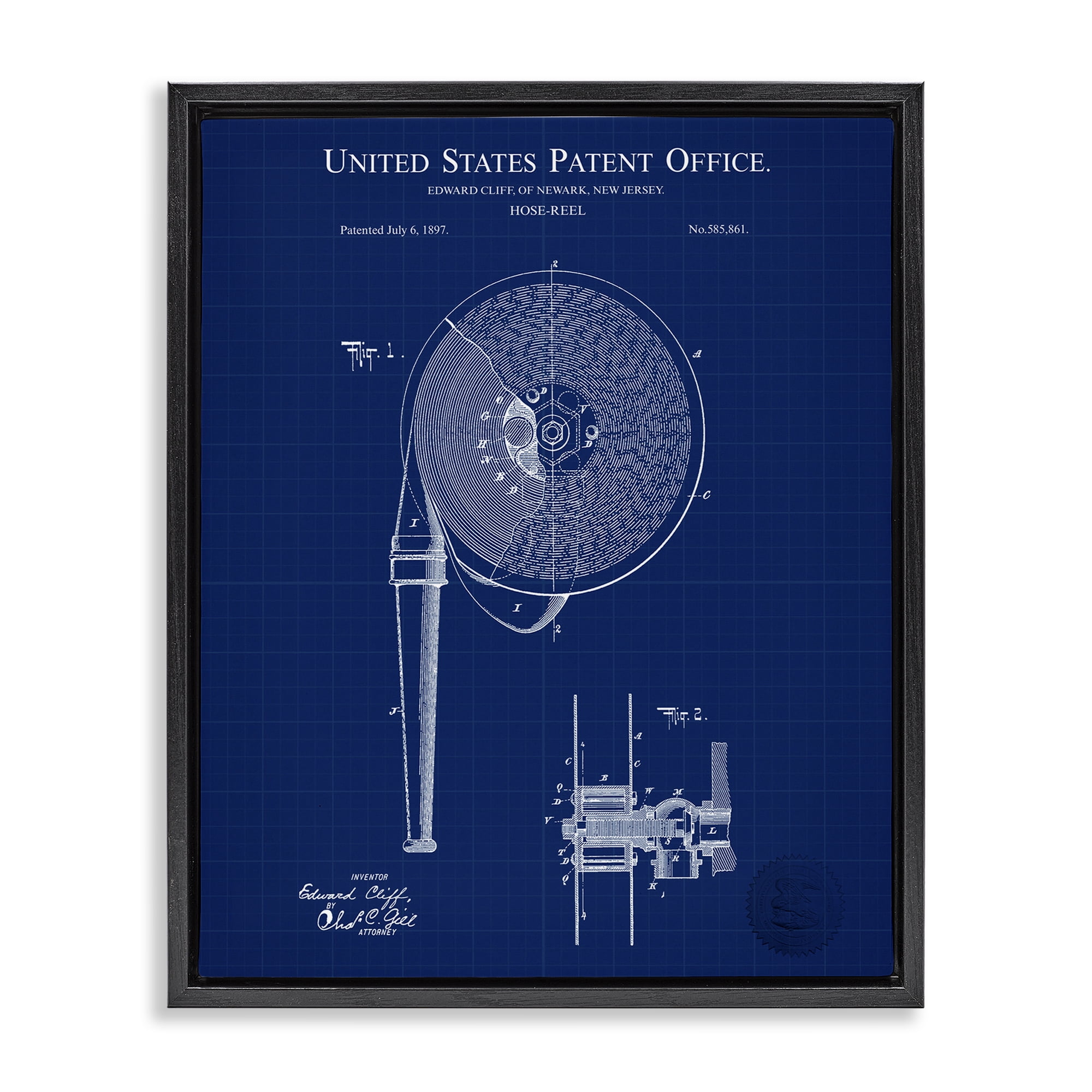 Stupell Industries Hose Reel Blueprint Typography Painting Black Floater Framed Art Print Wall Art, 17 x 21