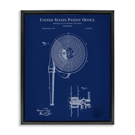 Stupell Industries Hose Reel Blueprint Typography Painting Black Floater Framed Art Print Wall Art, 17 x 21