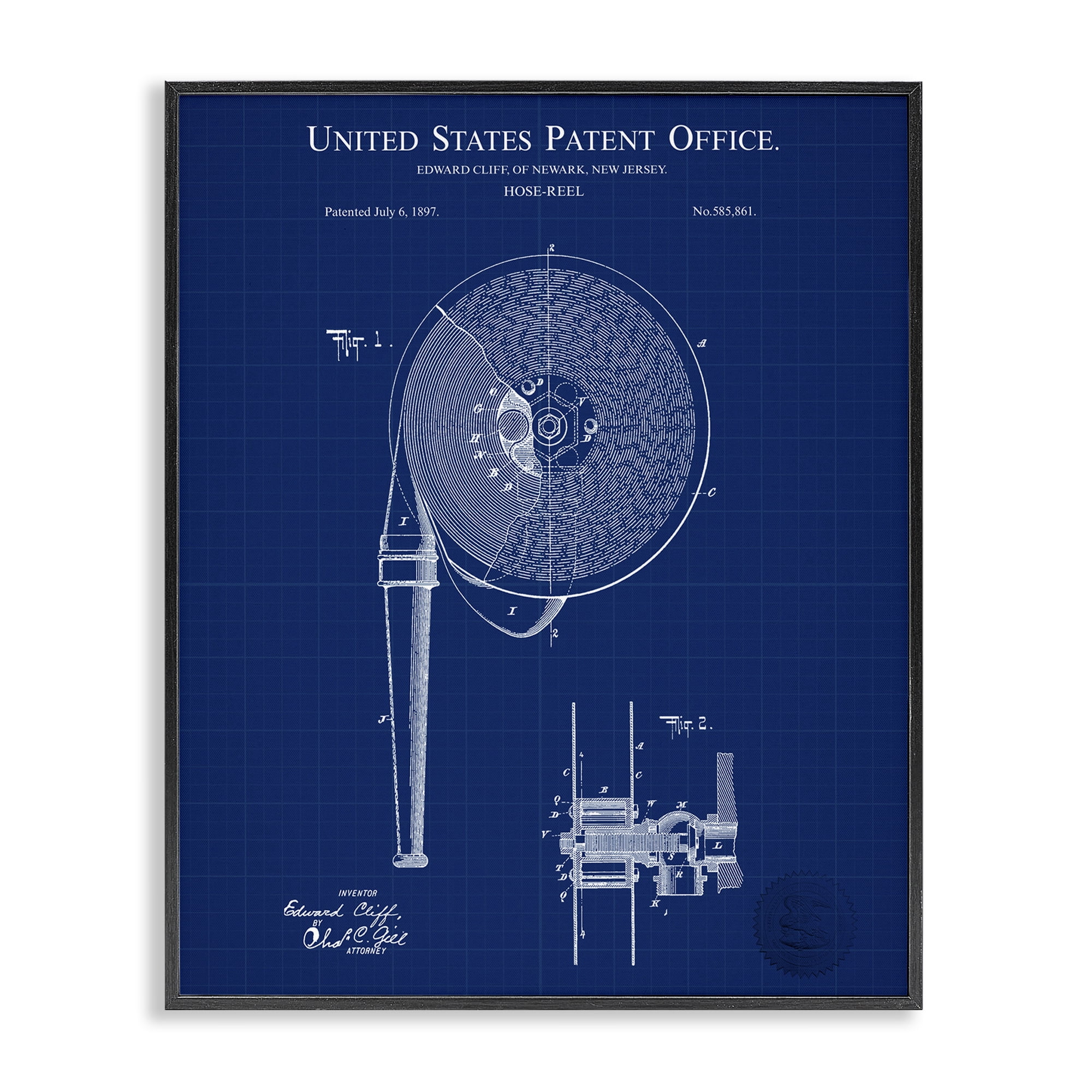 Stupell Industries Hose Reel Blueprint Typography Painting Black Framed Art Print Wall Art, 24 x 30