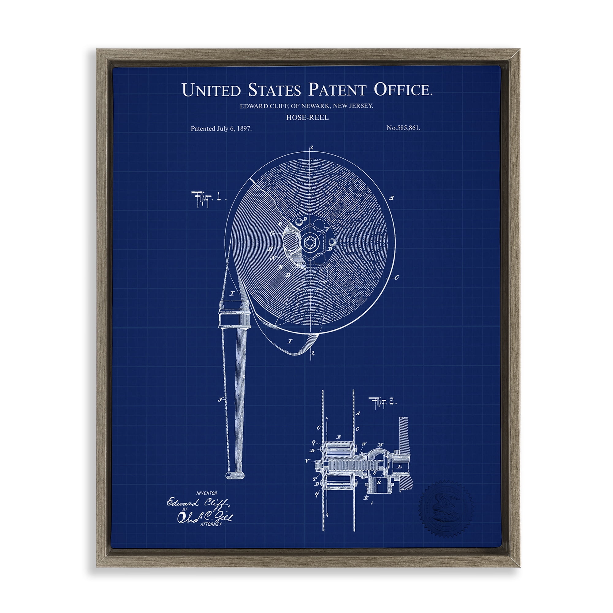 Stupell Industries Hose Reel Blueprint Typography Painting Brown Floater Framed Art Print Wall Art, 25 x 31