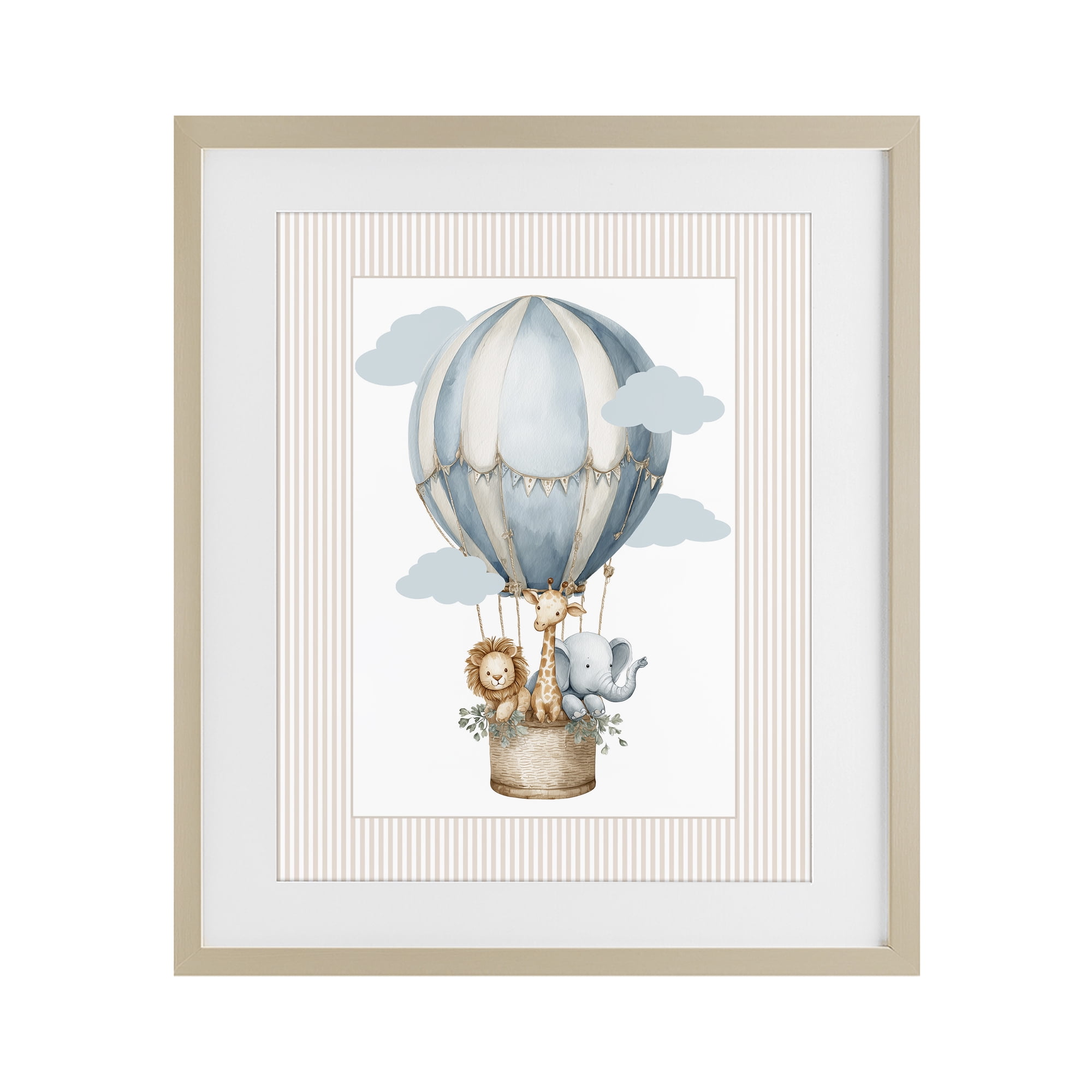 Stupell Industries Hot Air Balloon Animals Birch Framed Print Under Glass, design by Christine Simpson Art