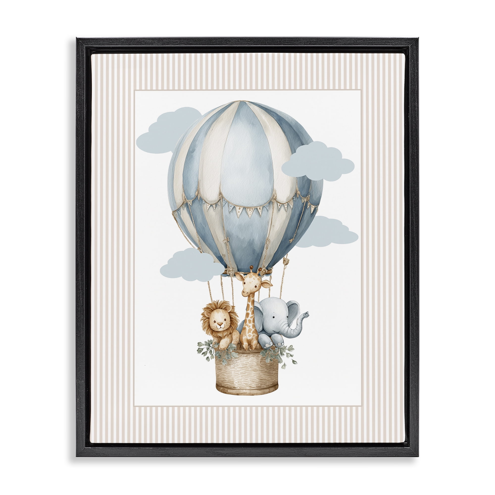 Stupell Industries Hot Air Balloon Animals Black Framed Floater Canvas Wall Art, design by Christine Simpson Art
