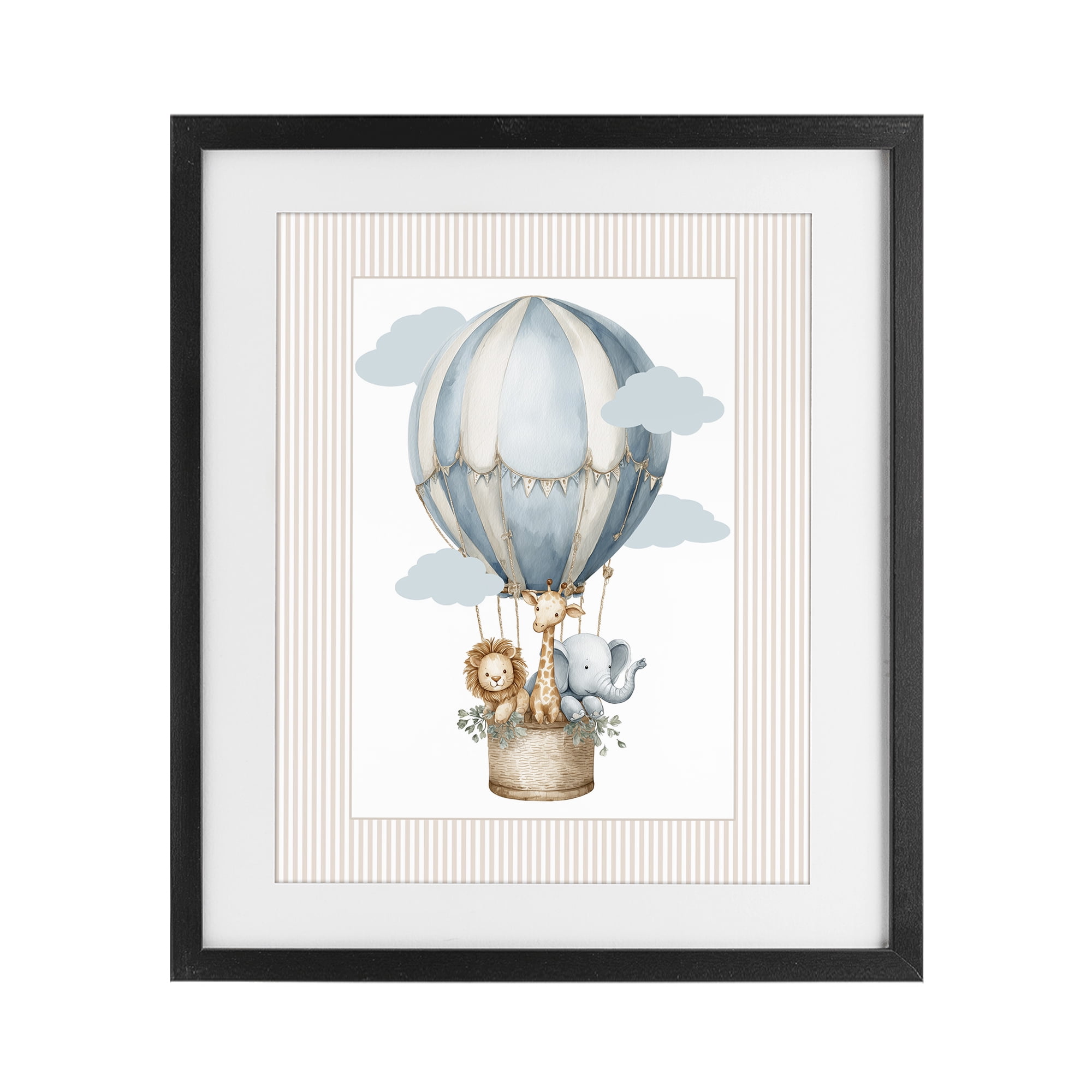 Stupell Industries Hot Air Balloon Animals Black Framed Print Under Glass, design by Christine Simpson Art