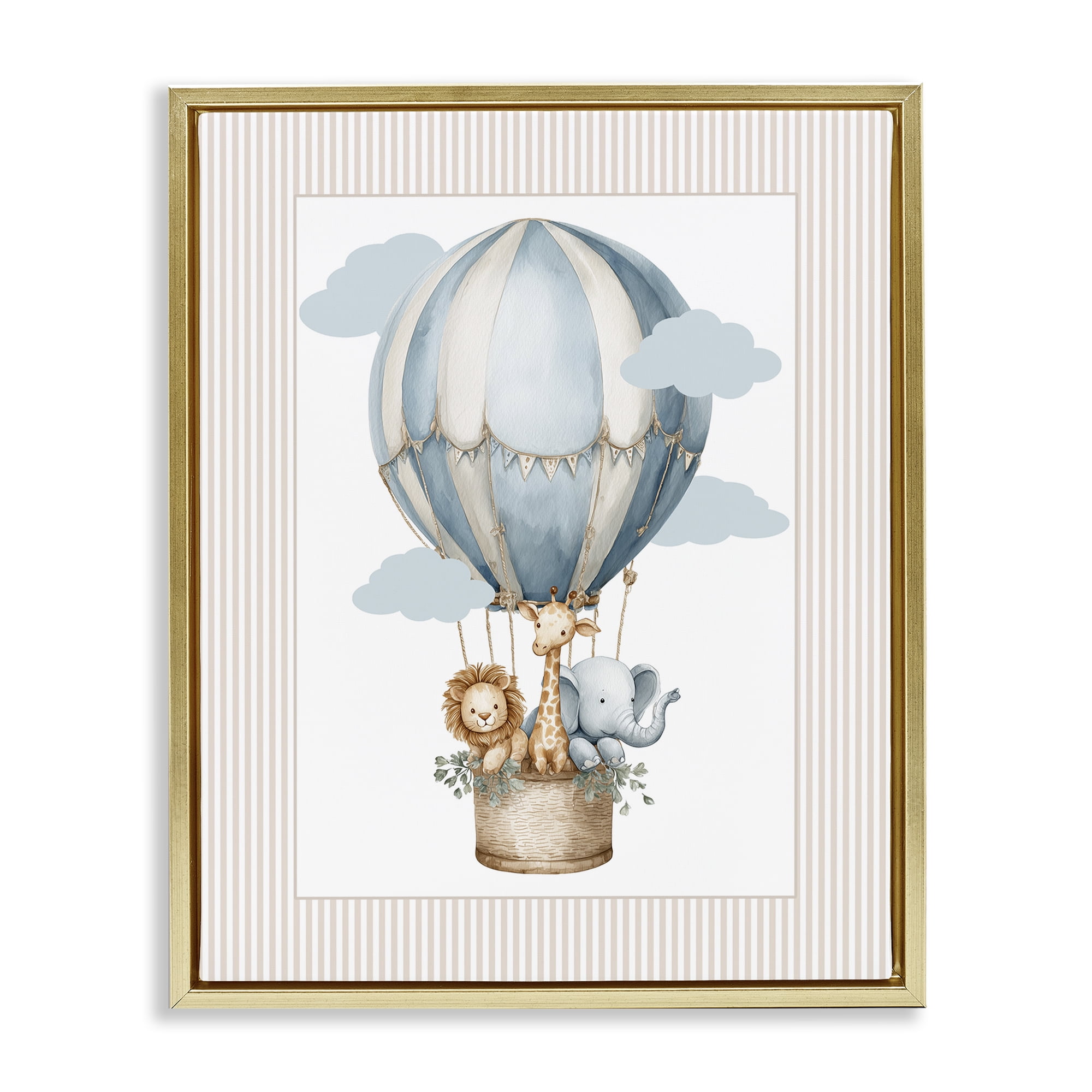 Stupell Industries Hot Air Balloon Animals Gold Framed Floater Canvas Wall Art, design by Christine Simpson Art