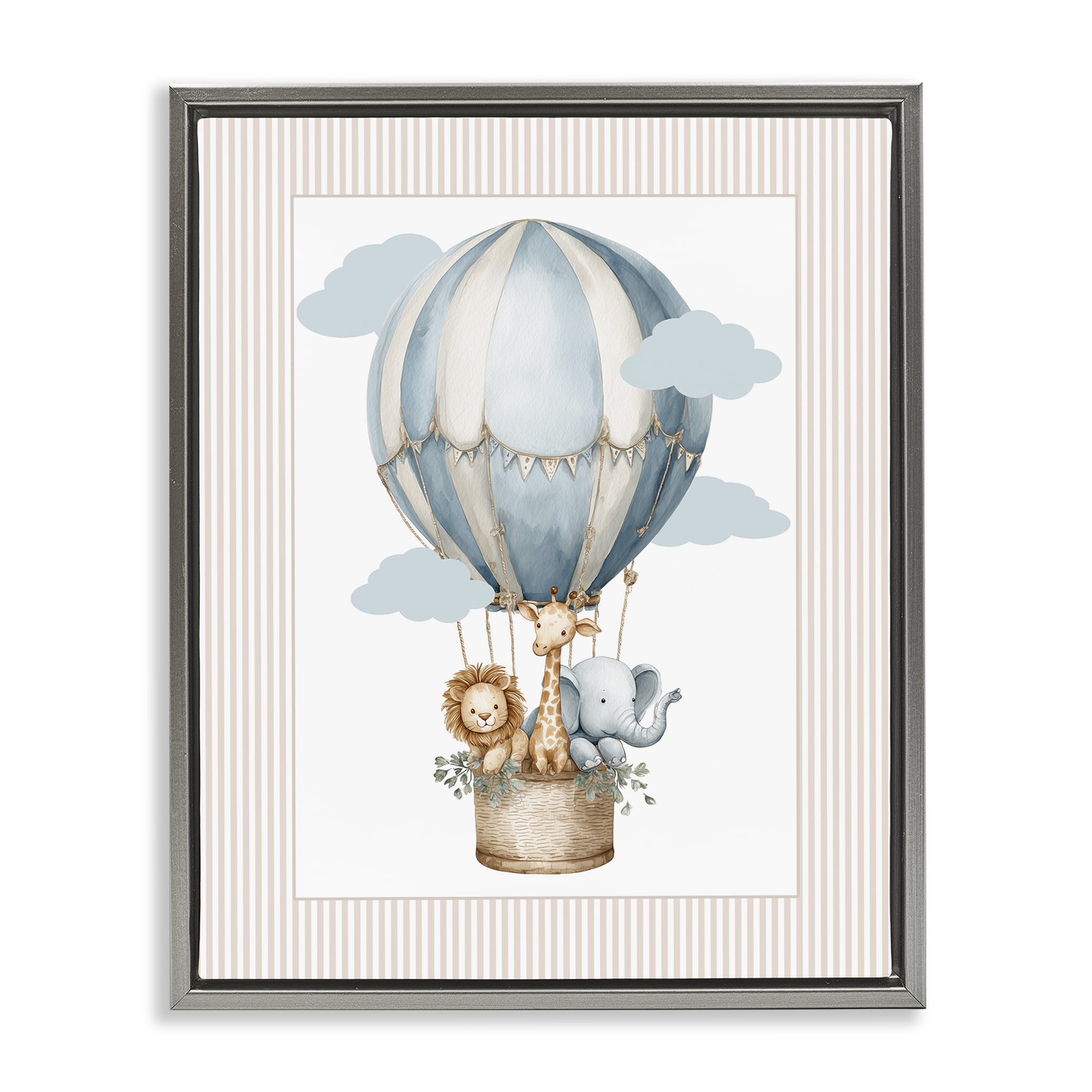 Stupell Industries Hot Air Balloon Animals Gray Framed Floater Canvas Wall Art, design by Christine Simpson Art