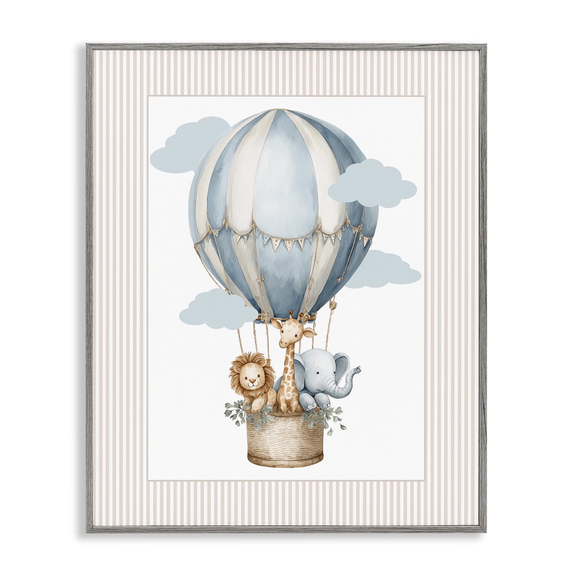 Stupell Industries Hot Air Balloon Animals Gray Framed Giclee Art, design by Christine Simpson Art