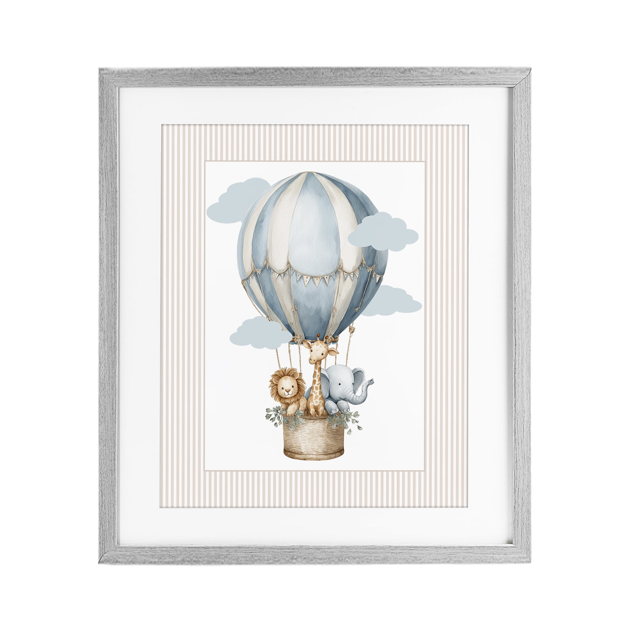 Stupell Industries Hot Air Balloon Animals Gray Framed Print Under Glass, design by Christine Simpson Art