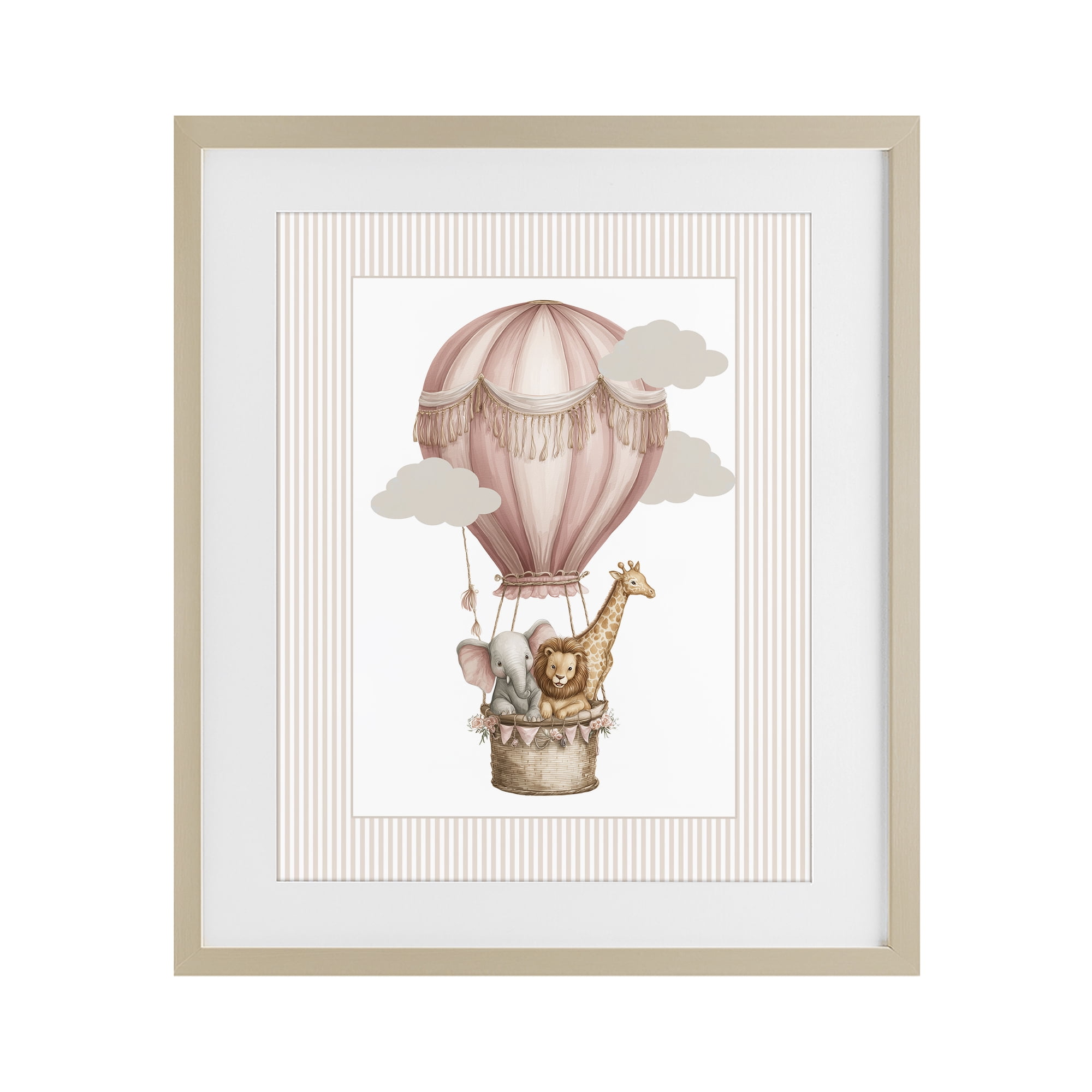 Stupell Industries Hot Air Balloon Animals Pink Birch Framed Print Under Glass, design by Christine Simpson Art