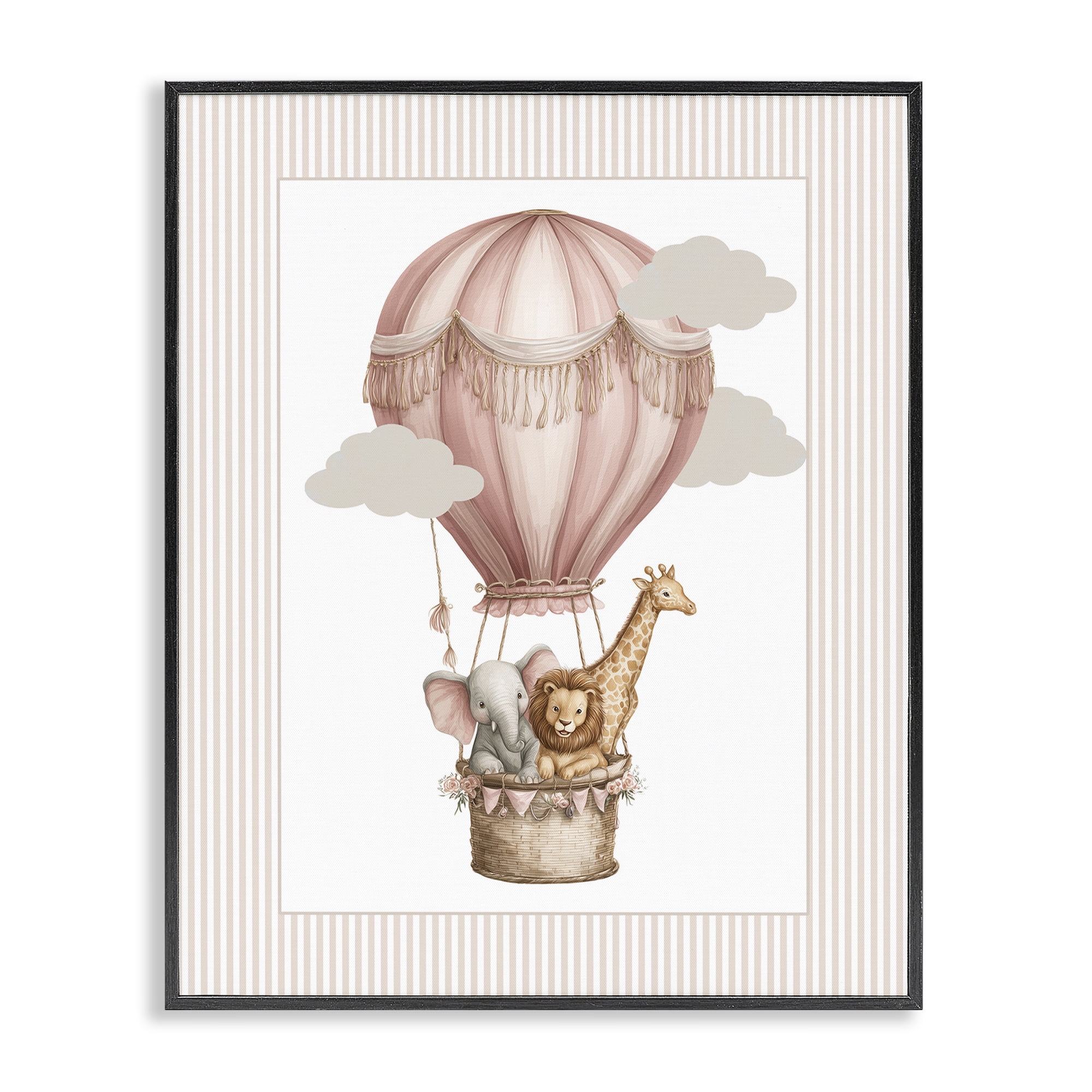 Stupell Industries Hot Air Balloon Animals Pink Black Framed Giclee Art, design by Christine Simpson Art