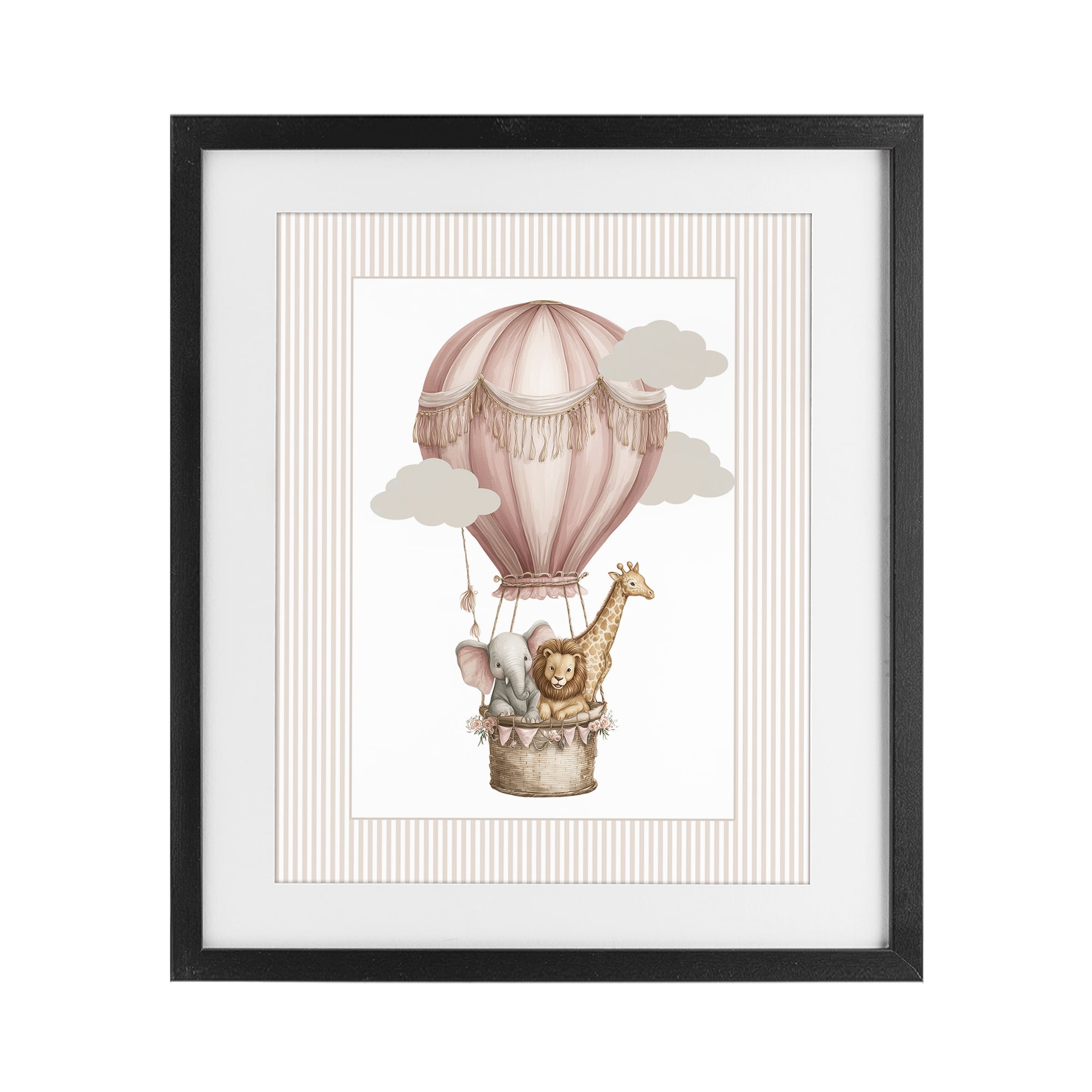 Stupell Industries Hot Air Balloon Animals Pink Black Framed Print Under Glass, design by Christine Simpson Art