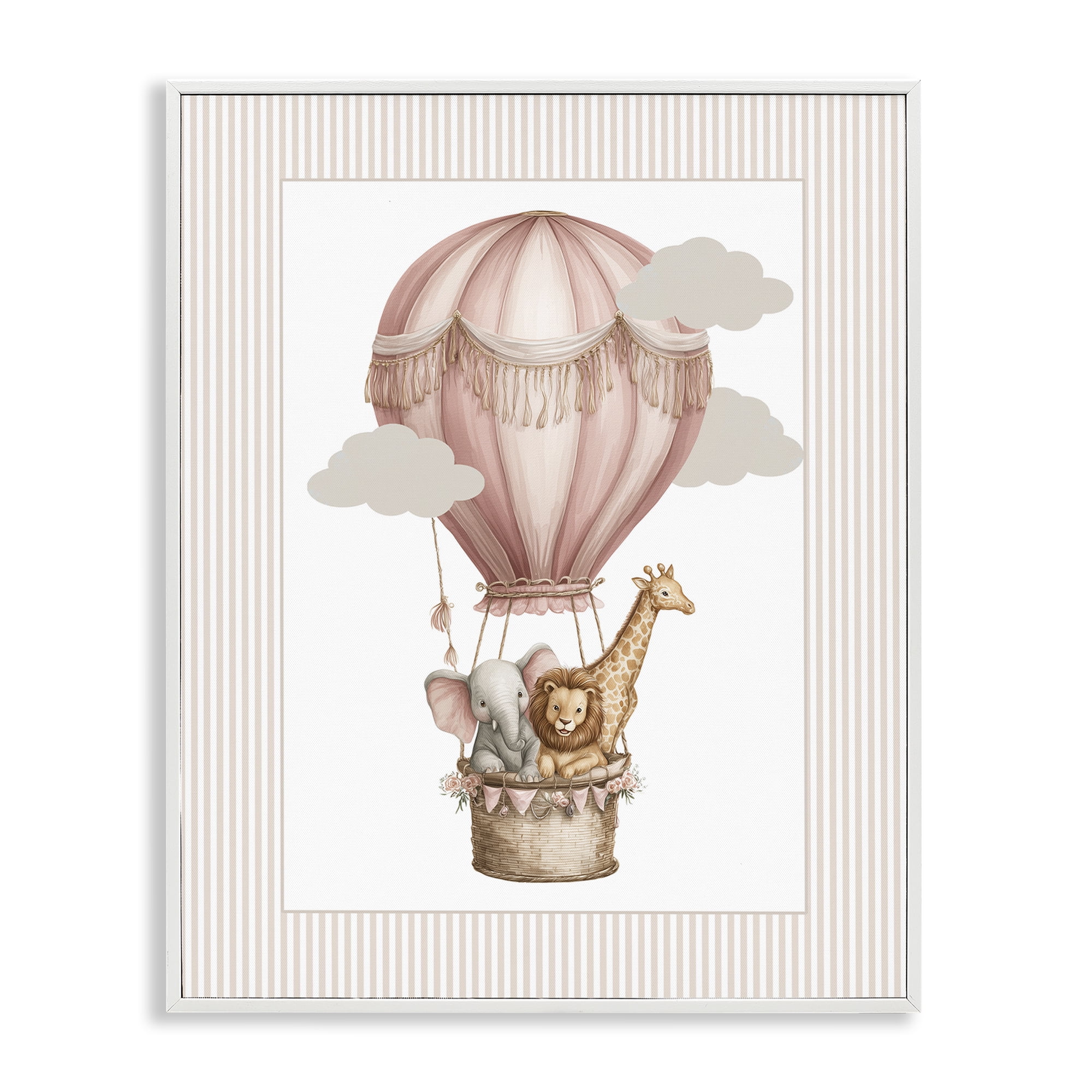 Stupell Industries Hot Air Balloon Animals Pink White Framed Giclee Art, design by Christine Simpson Art