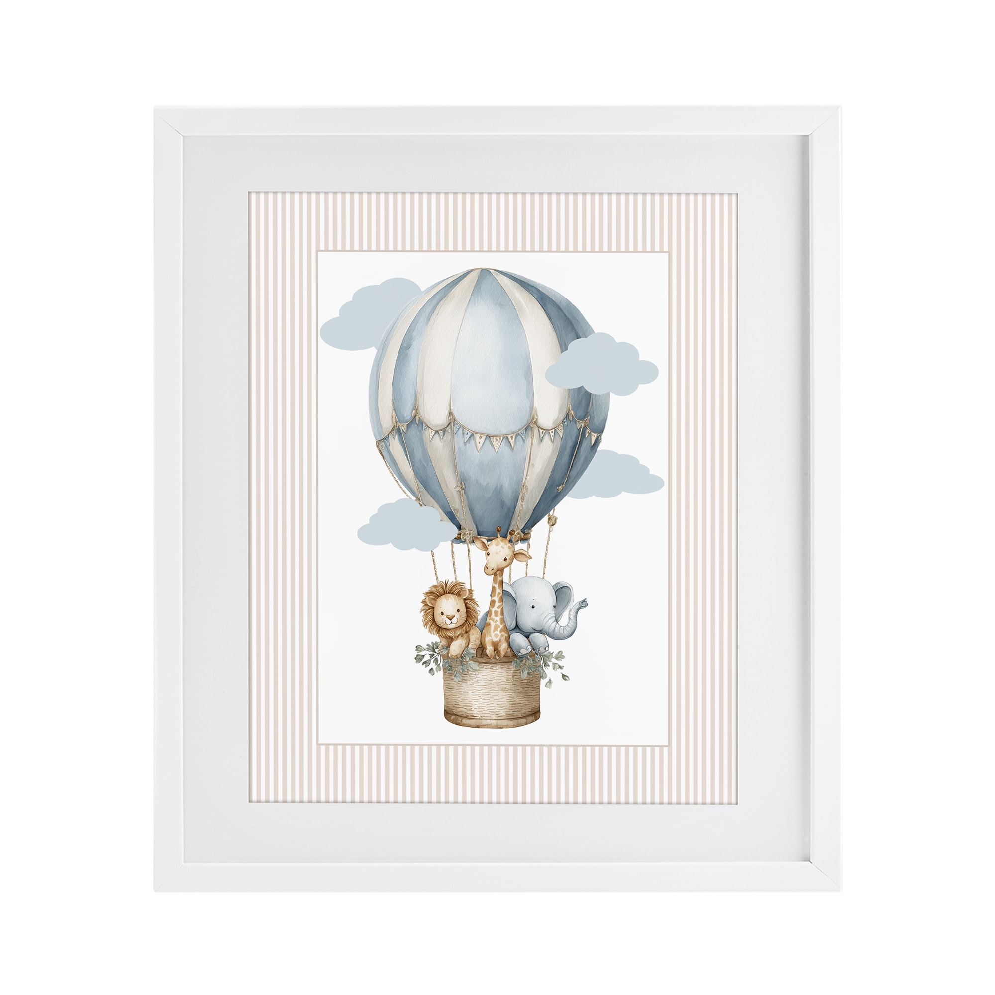 Stupell Industries Hot Air Balloon Animals White Framed Print Under Glass, design by Christine Simpson Art