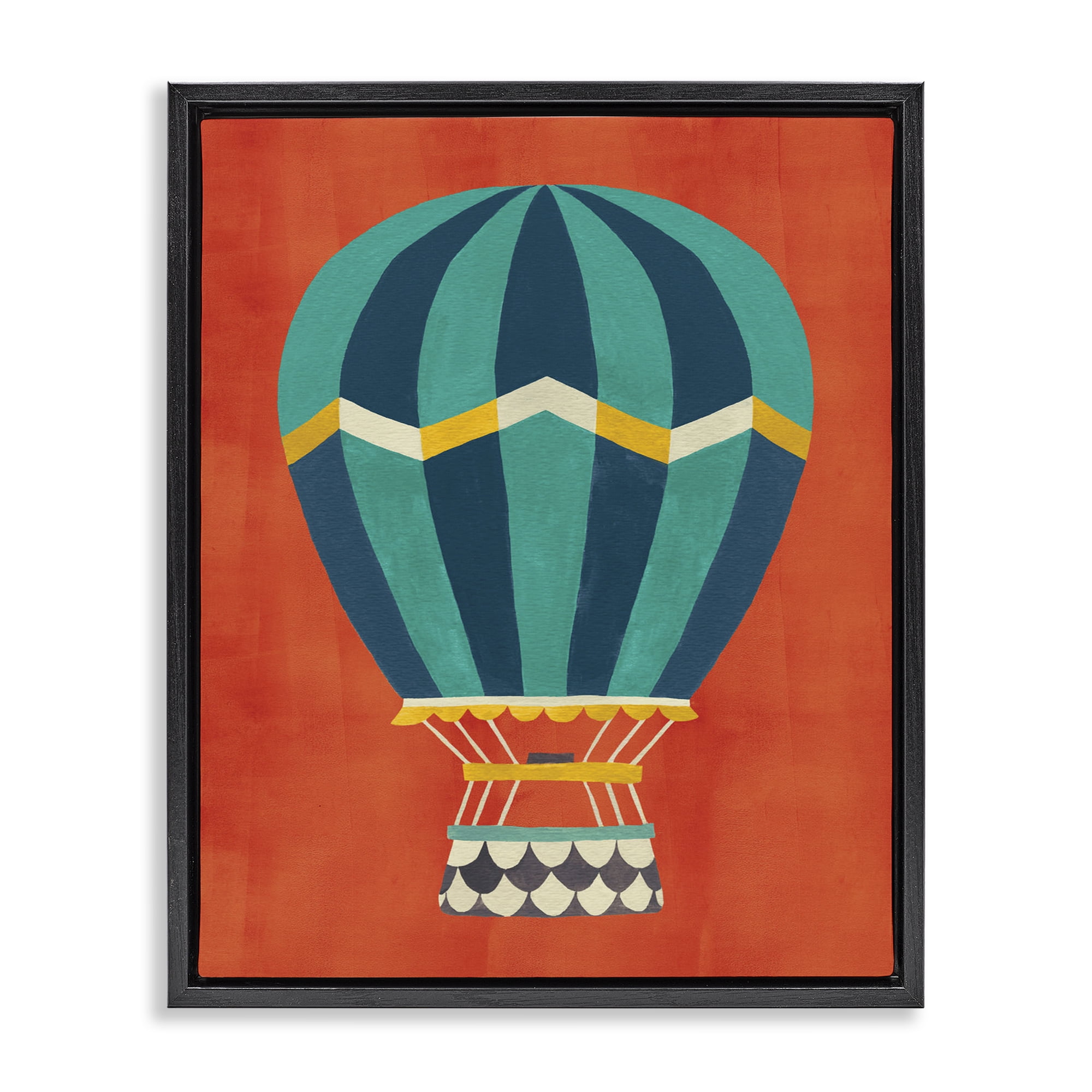 Stupell Industries Hot Air Balloon on Red Transportation Painting Black Floater Framed Canvas Art Print Wall Art, 25 x 31