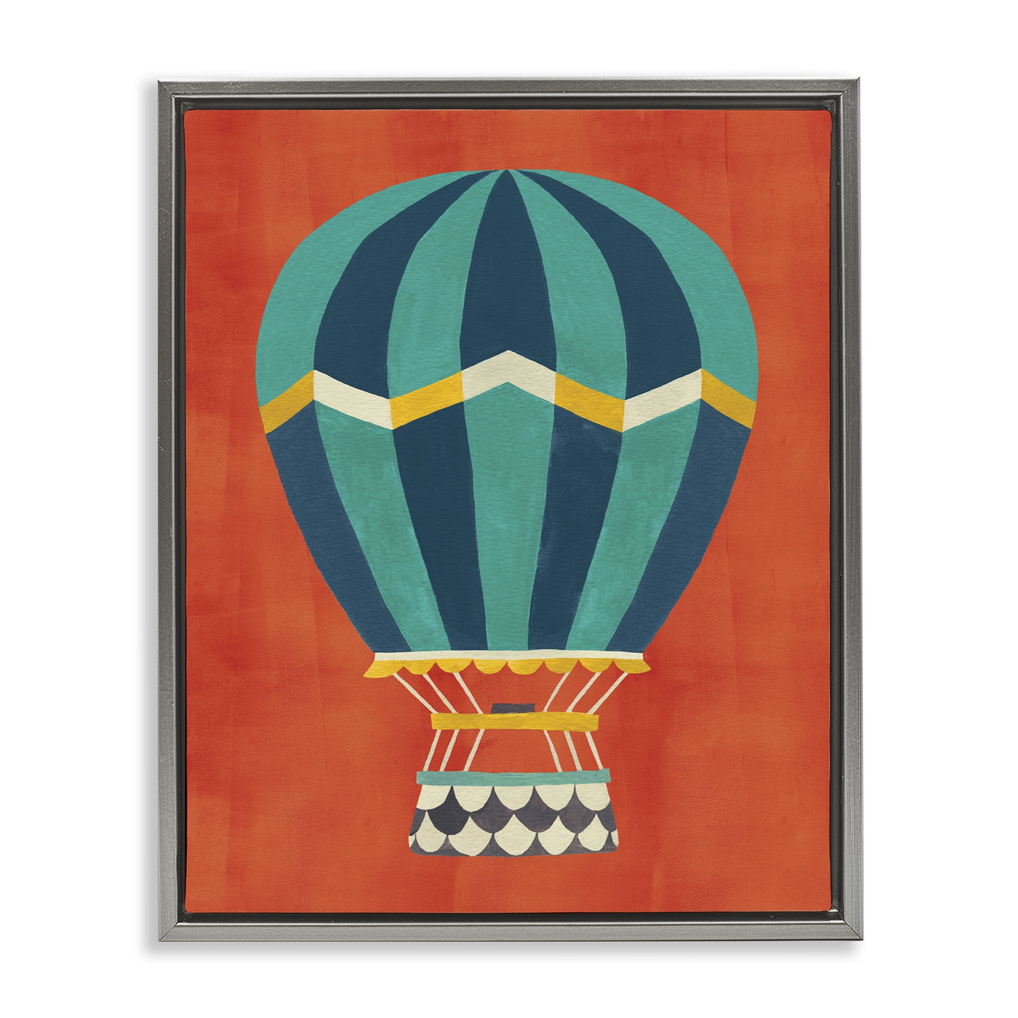 Stupell Industries Hot Air Balloon on Red Transportation Painting Gray Floater Framed Canvas Art Print Wall Art, 17 x 21