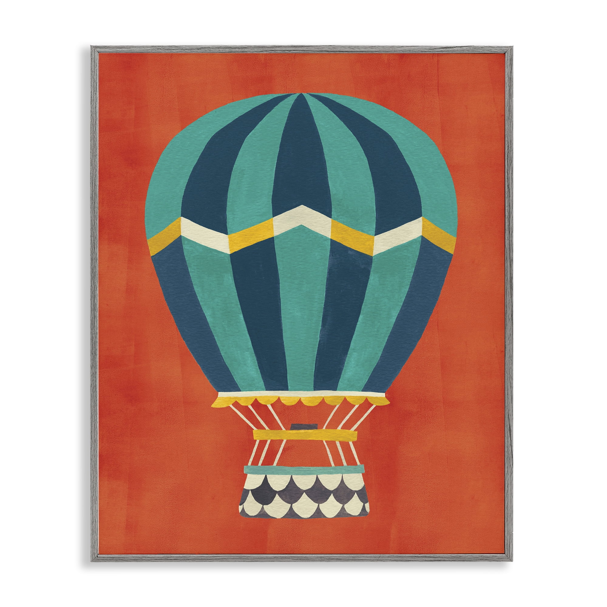 Stupell Industries Hot Air Balloon on Red Transportation Painting Gray Framed Art Print Wall Art, 11 x 14