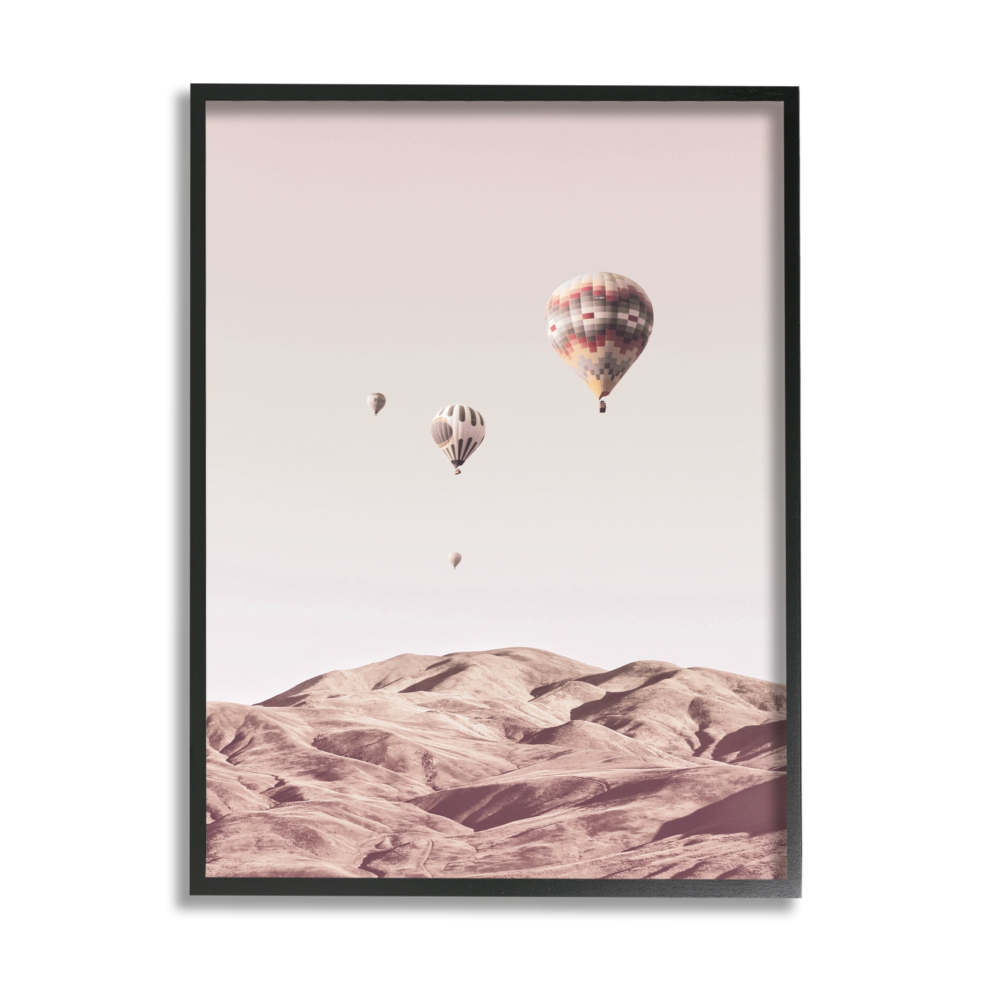 Stupell Industries Hot Air Balloons Southwestern Mountain Muted Landscape Landscape Photography Black Framed Art Print Wall Art, 24 x 30