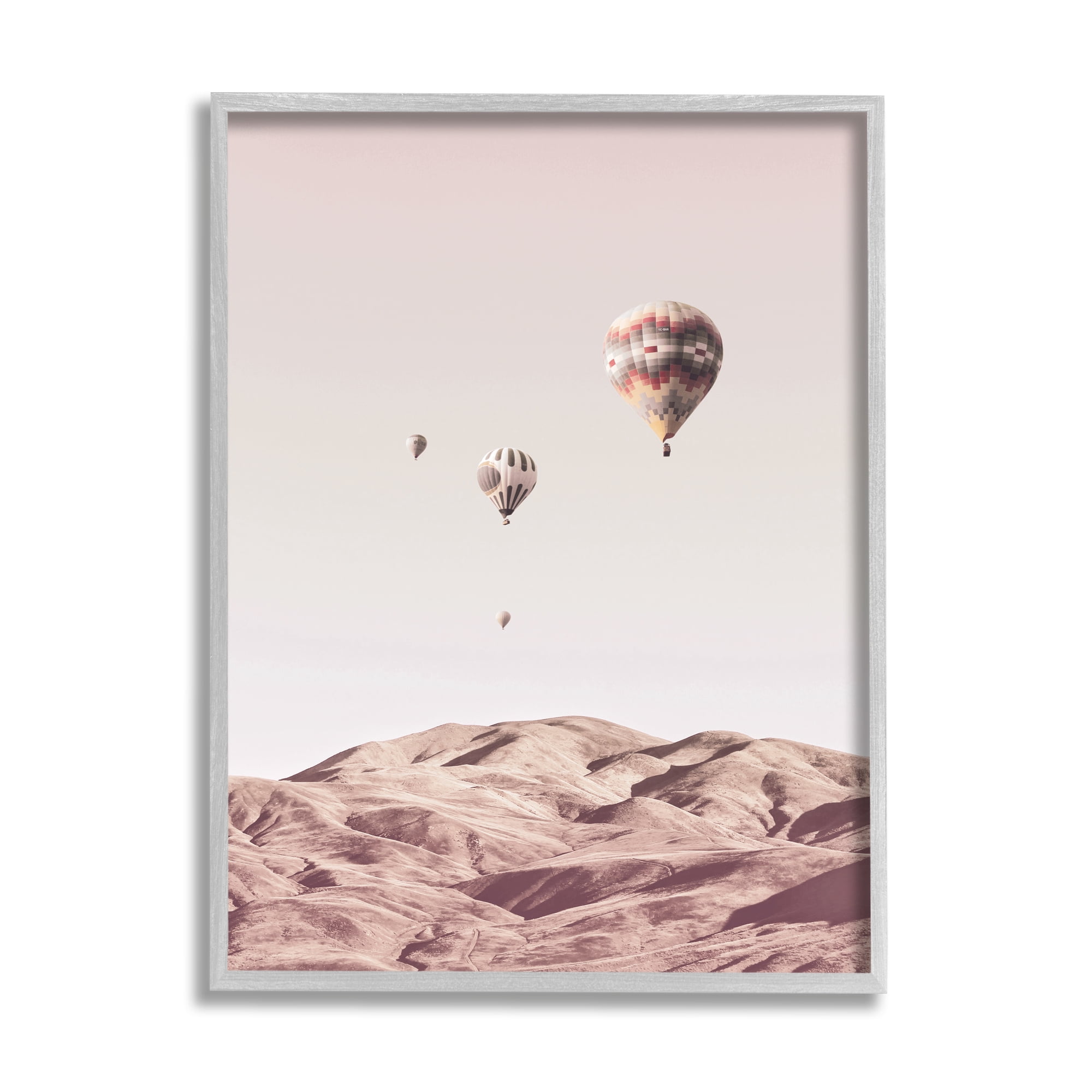 Stupell Industries Hot Air Balloons Southwestern Mountain Muted Landscape Landscape Photography Gray Framed Art Print Wall Art, 11 x 14