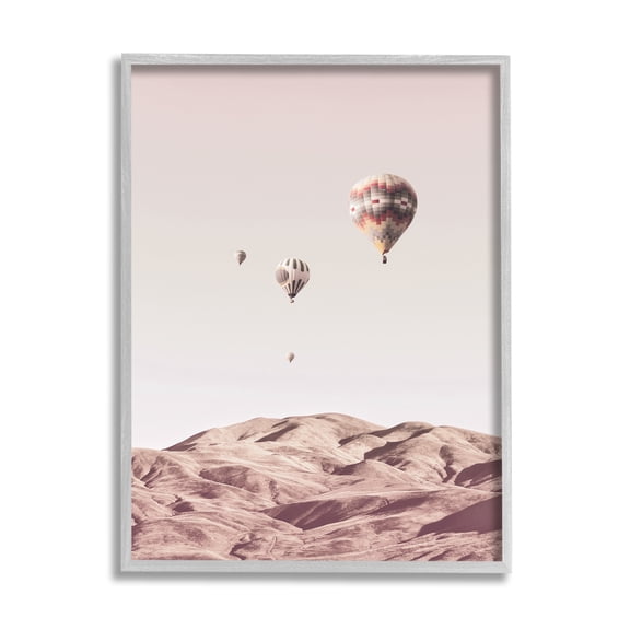Stupell Industries Hot Air Balloons Southwestern Mountain Muted Landscape Landscape Photography Gray Framed Art Print Wall Art, 11 x 14
