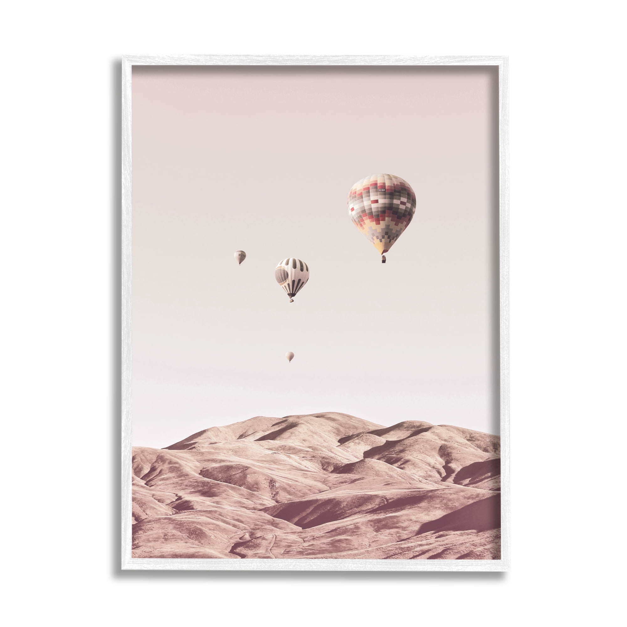 Stupell Industries Hot Air Balloons Southwestern Mountain Muted Landscape Landscape Photography White Framed Art Print Wall Art, 24 x 30