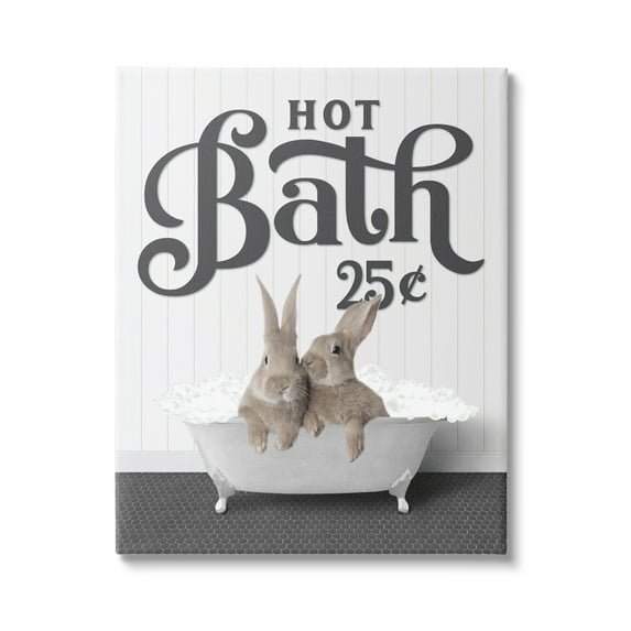Stupell Industries Hot Bath Bunnies Animals & Insects Painting Gallery Wrapped Canvas Print Wall Art, 24 x 30