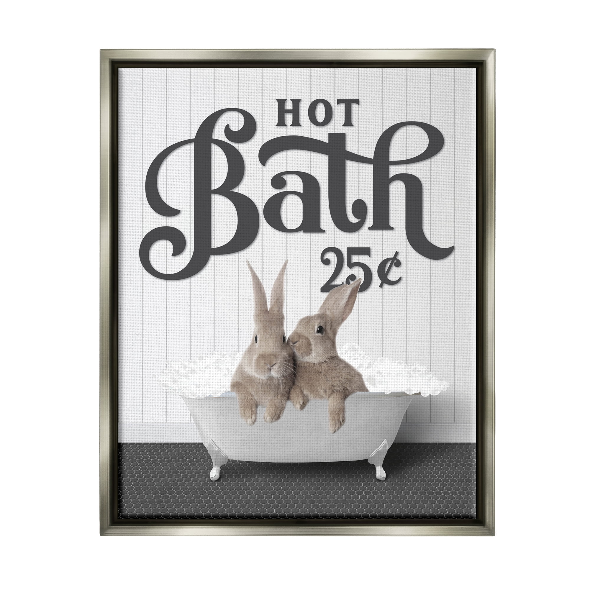 Stupell Industries Hot Bath Bunnies Animals & Insects Painting Gray Floater Framed Art Print Wall Art, 17 x 21