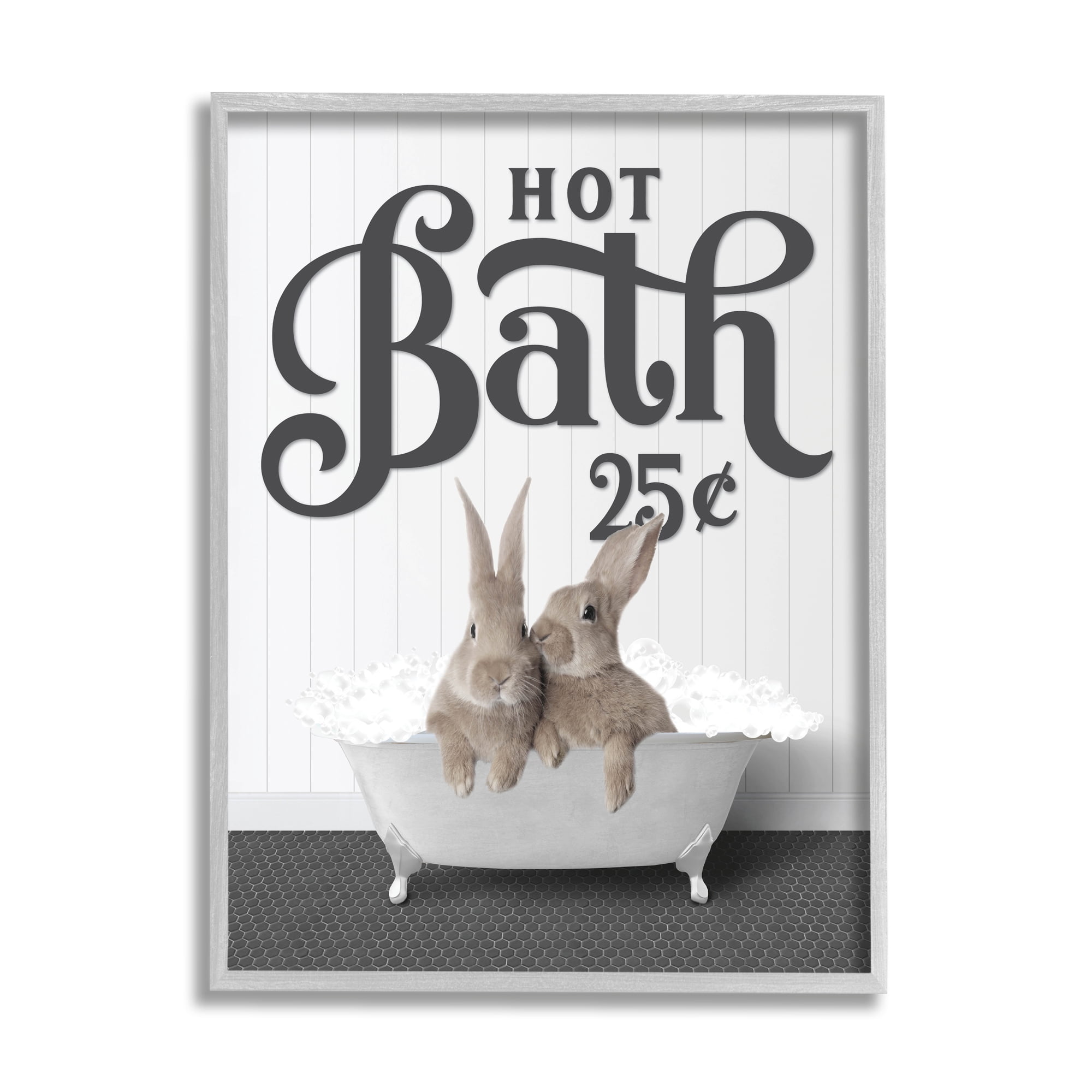 Stupell Industries Hot Bath Bunnies Animals & Insects Painting Gray Framed Art Print Wall Art, 24 x 30